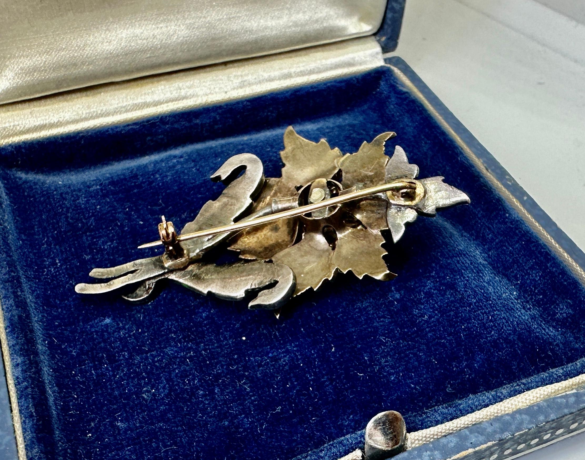 Rare Georgian Rose Cut Diamond Enamel Flower Pendant Silver And Gold Necklace For Sale 5