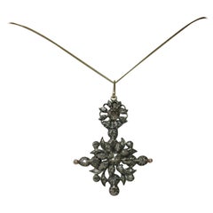 Antique Rare Georgian Rose Cut Diamond Pendant circa 1700 14 Karat Gold Dutch Necklace