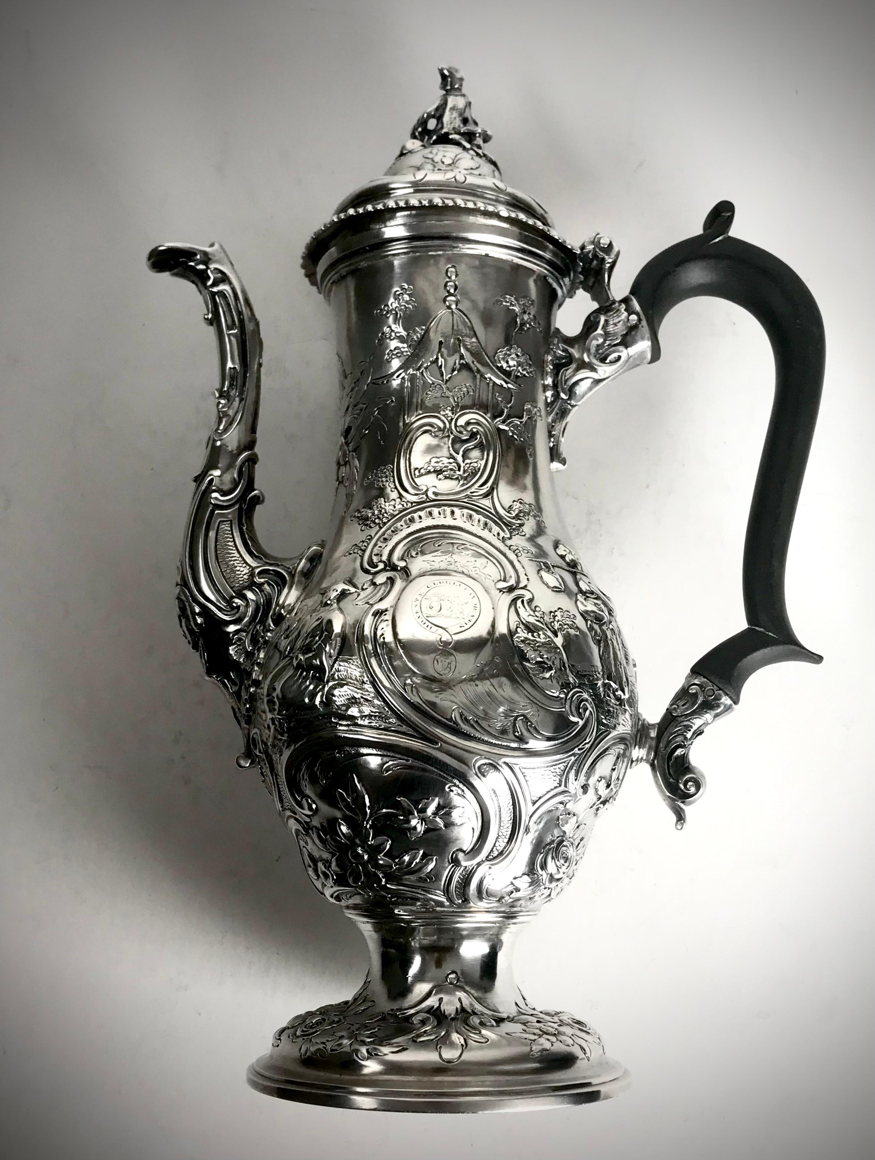 Rare Georgian Solid Silver Sterling Coffee Pot London 1762 Francis Crump Chinois 8