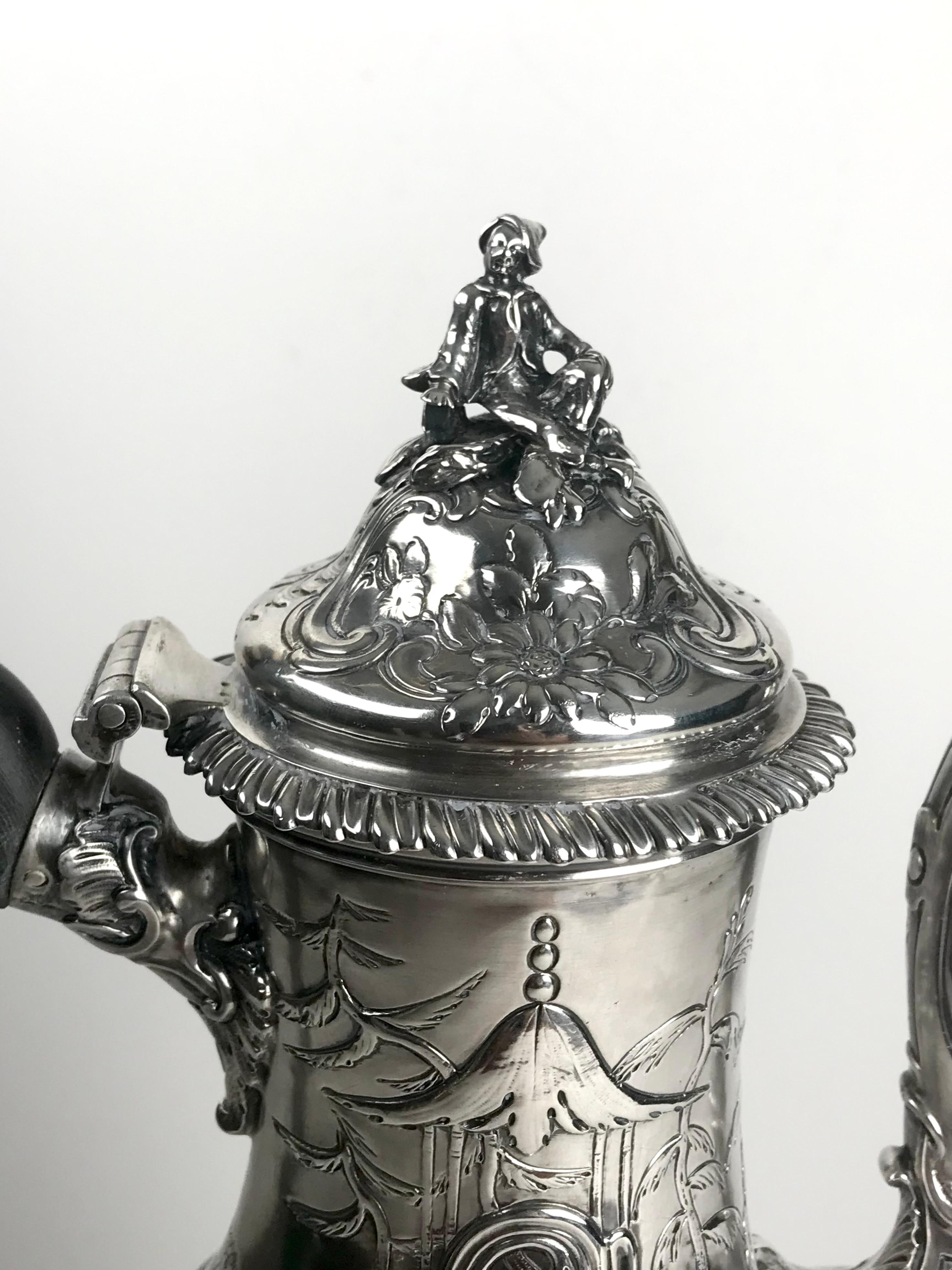 Mid-18th Century Rare Georgian Solid Silver Sterling Coffee Pot London 1762 Francis Crump Chinois