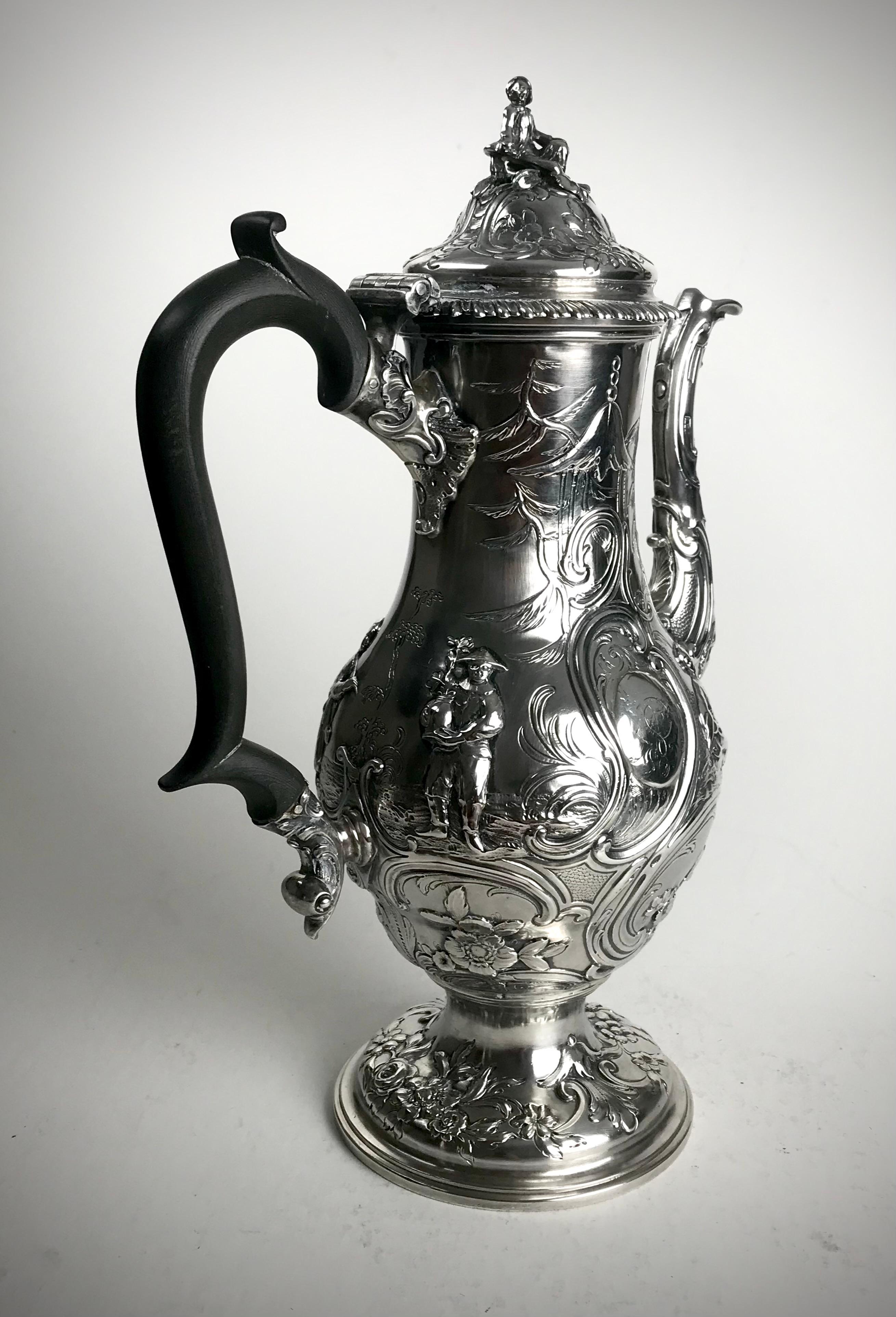 Sterling Silver Rare Georgian Solid Silver Sterling Coffee Pot London 1762 Francis Crump Chinois