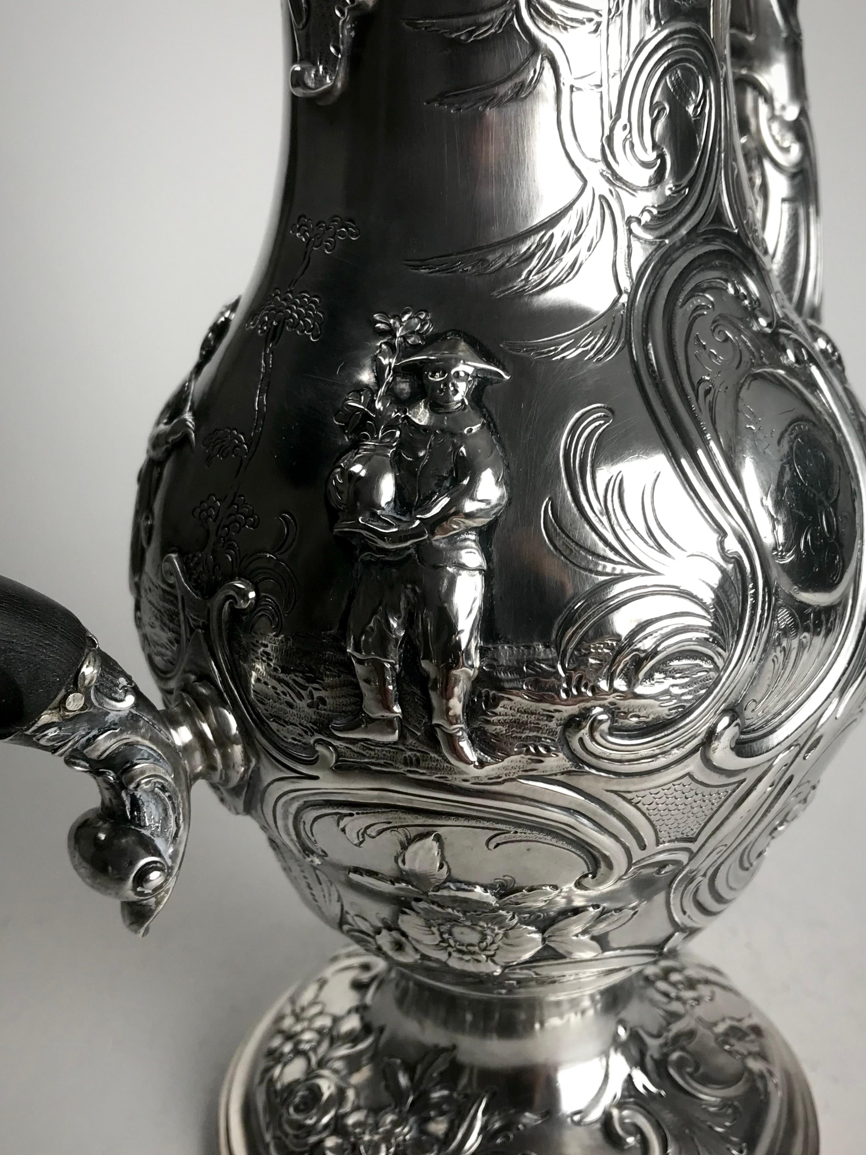 Rare Georgian Solid Silver Sterling Coffee Pot London 1762 Francis Crump Chinois 1