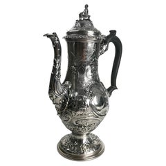 Seltene georgianische Sterlingsilber-Kaffeekanne aus massivem Silber, London 1762, Francis Crump Chinois