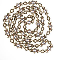 Antique Rare Georgian Swiss Enamel Gold Long Chain