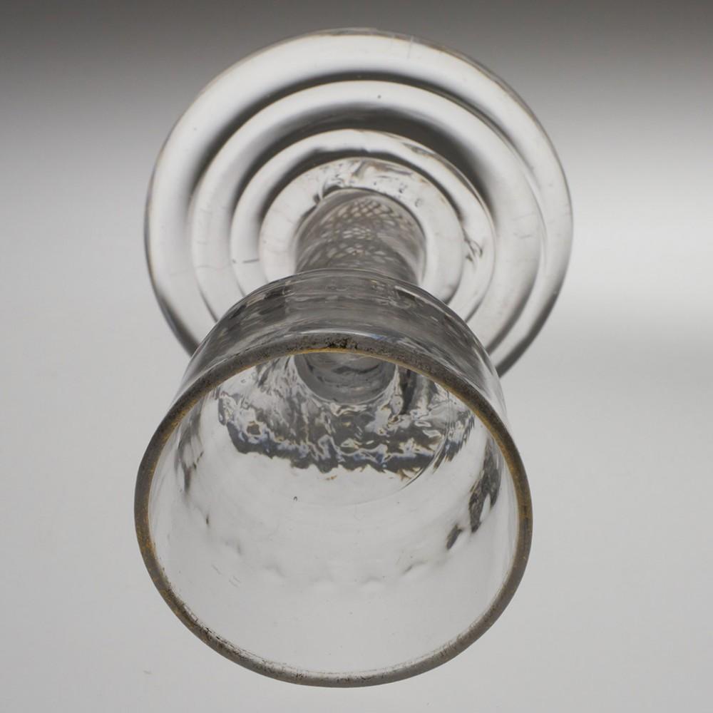Rare Georgian Terraced Foot Opaque Twist Dram Glass c1760 In Good Condition In Tunbridge Wells, GB