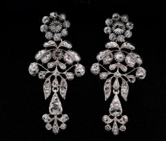 Rare Georgian/Victorian 2.80 Carat Rose Cut Diamond Long Earrings