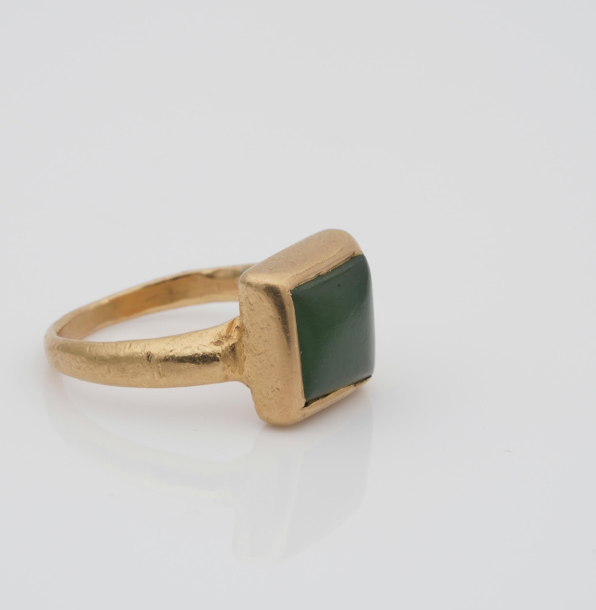 Cabochon Rare Georgian /Victorian Natural Jade 22/24 KT Unisex Solid Gold Solitaire Ring For Sale