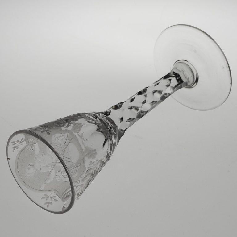 Rare Georgian Wine Glass with Britannia Engraving c1780 In Good Condition For Sale In Tunbridge Wells, GB