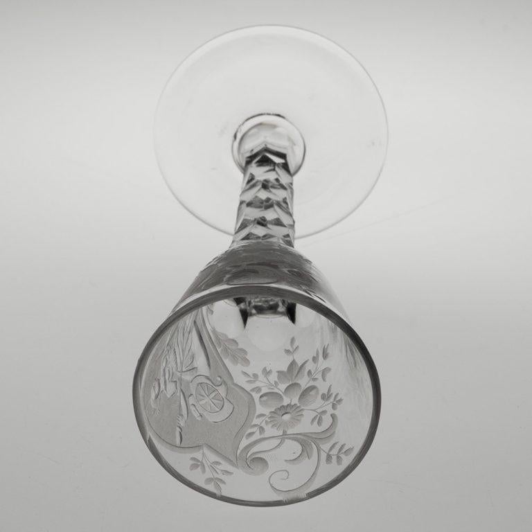 Blown Glass Rare Georgian Wine Glass with Britannia Engraving c1780 For Sale