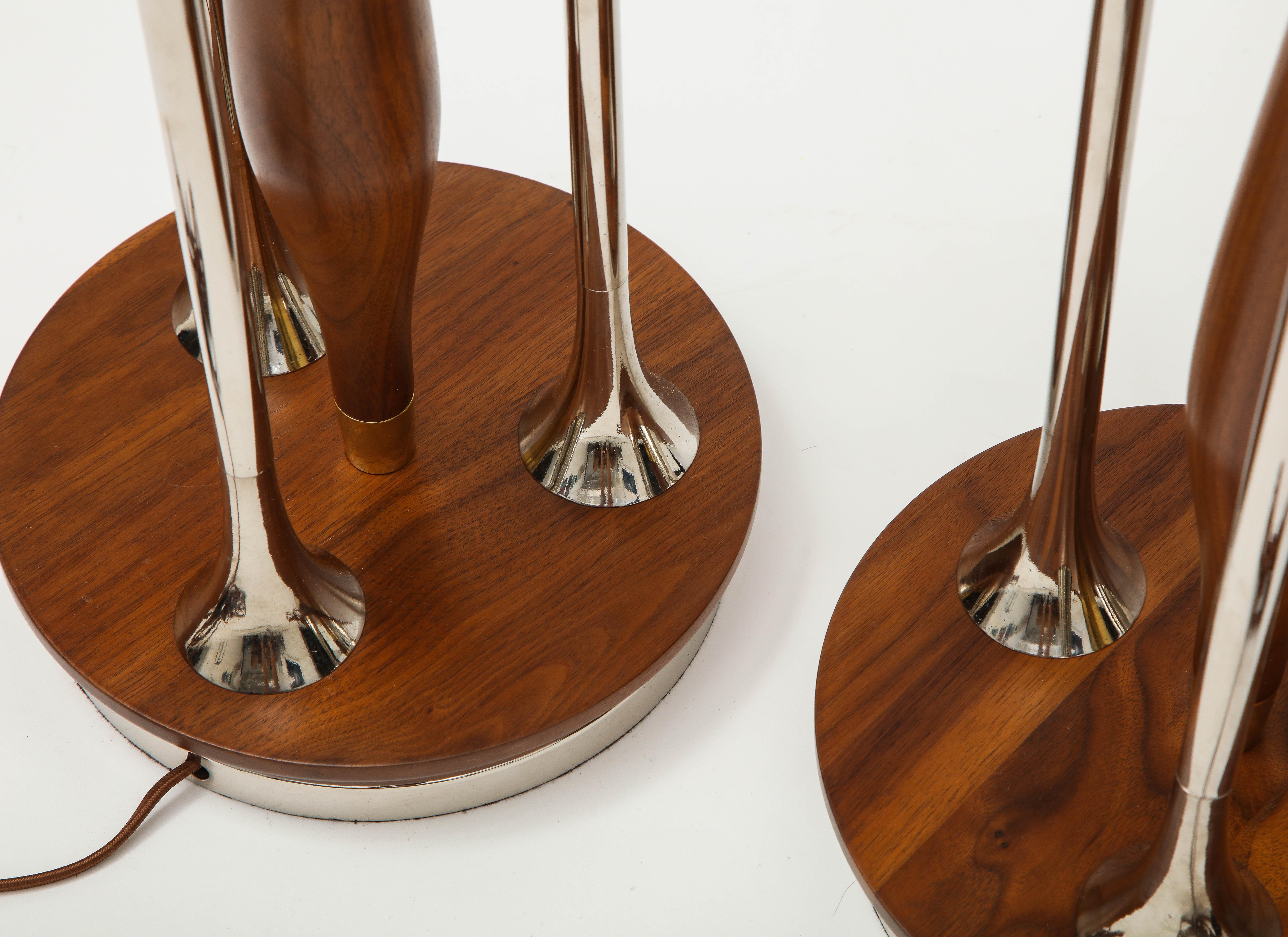 Rare Gerald Thurston Massive Brass Walnut and Nickel Table Lamps 5