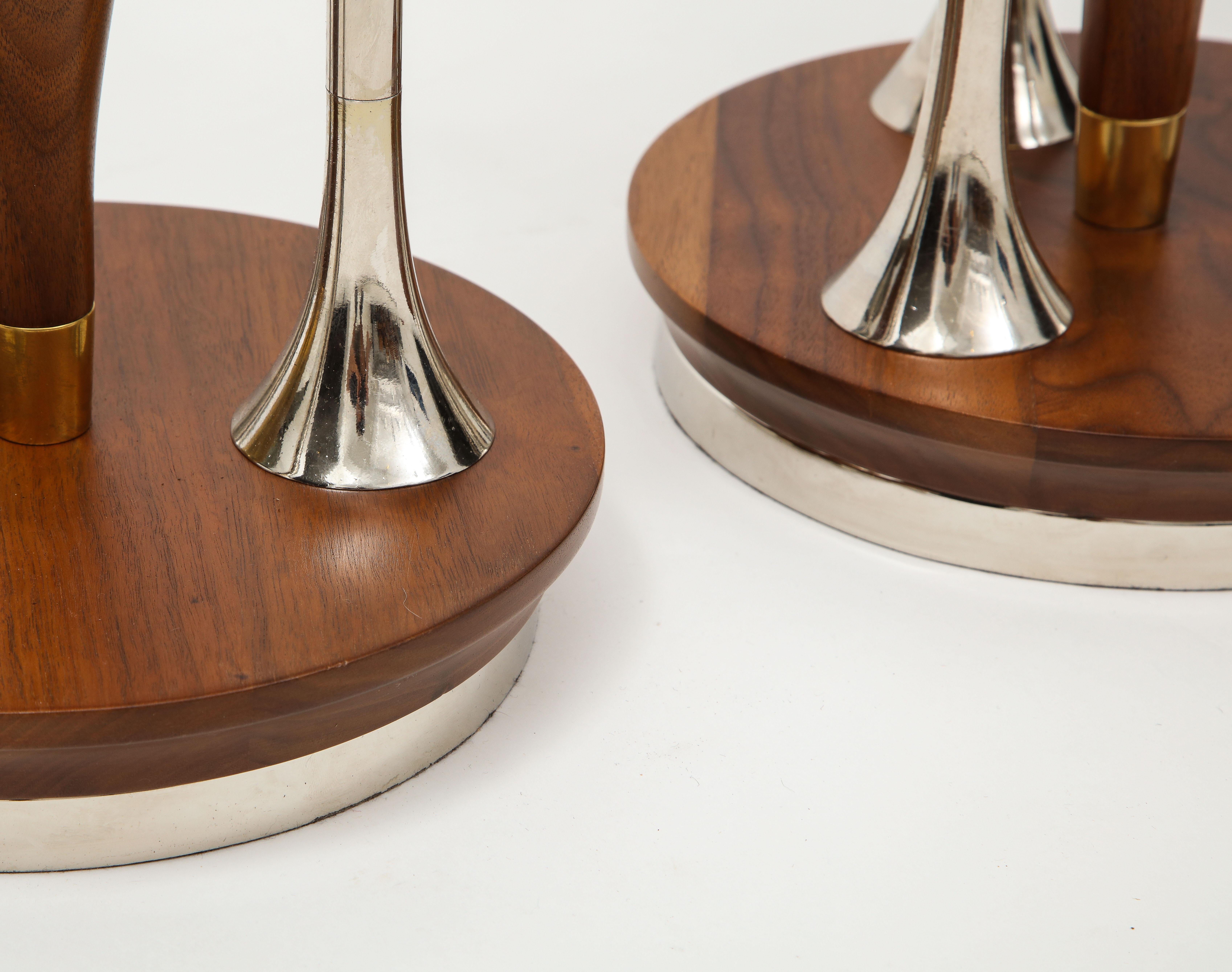 Rare Gerald Thurston Massive Brass Walnut and Nickel Table Lamps 6