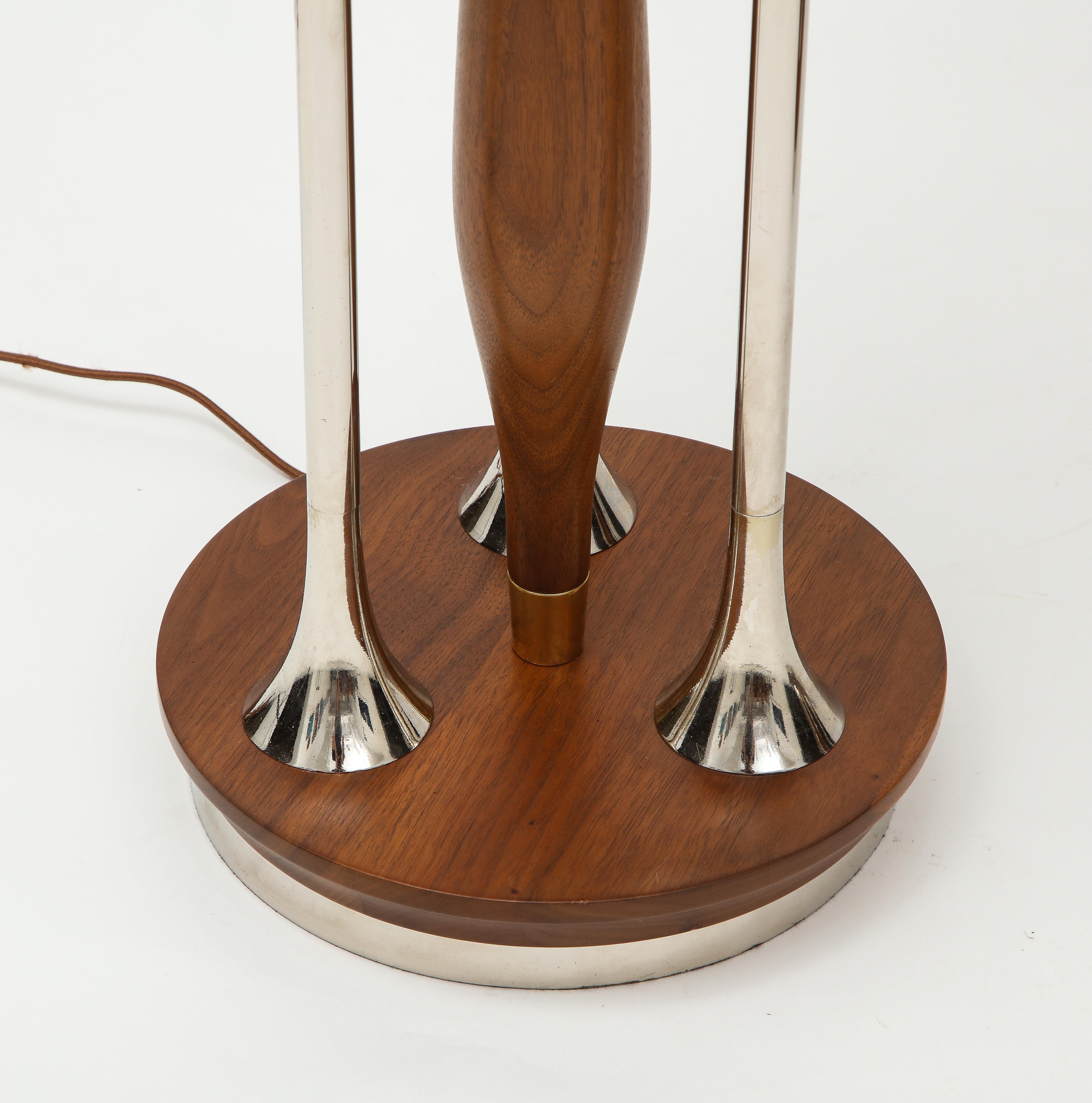 Mid-Century Modern Rare Gerald Thurston Massive Brass Walnut and Nickel Table Lamps