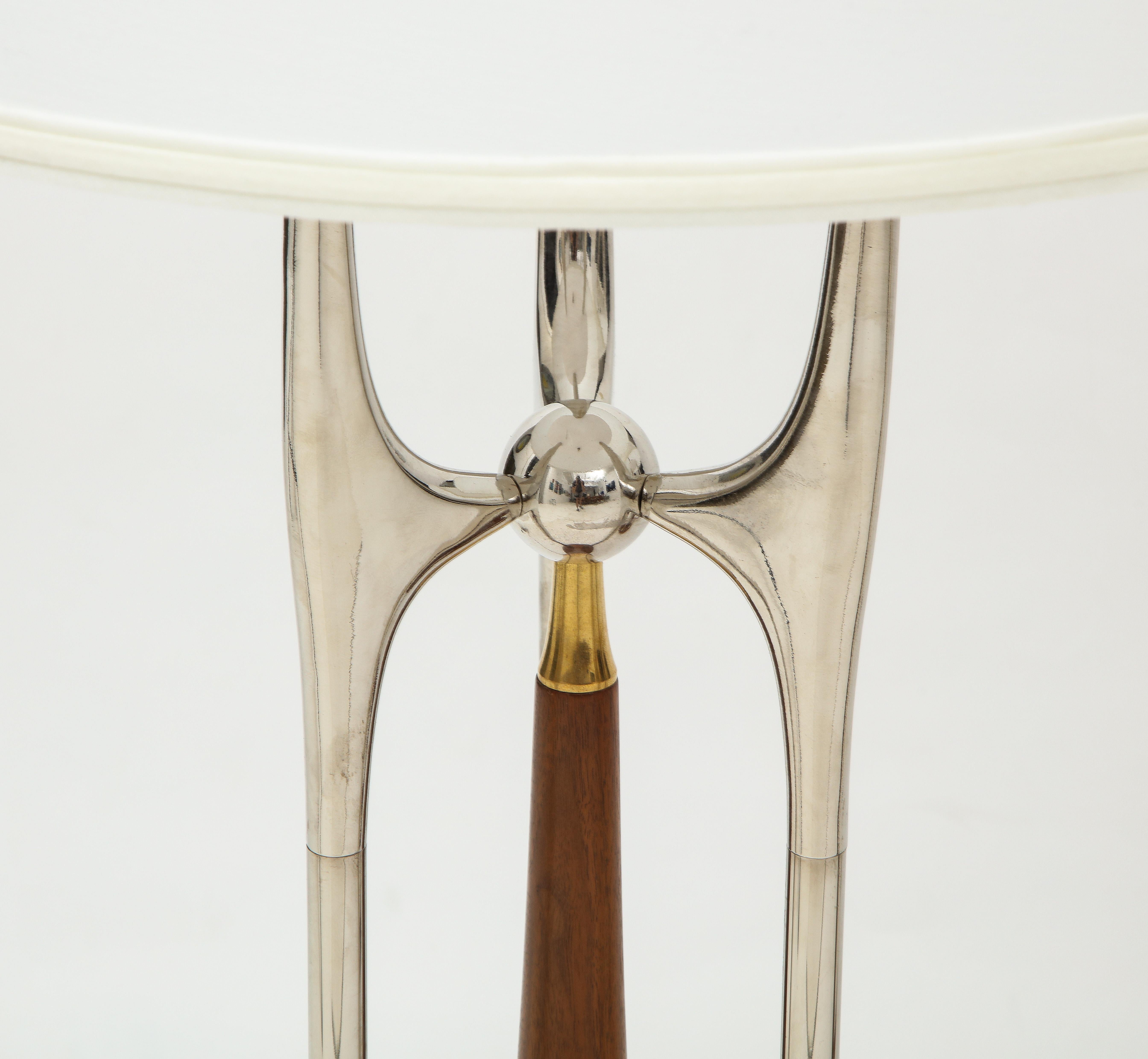 American Rare Gerald Thurston Massive Brass Walnut and Nickel Table Lamps