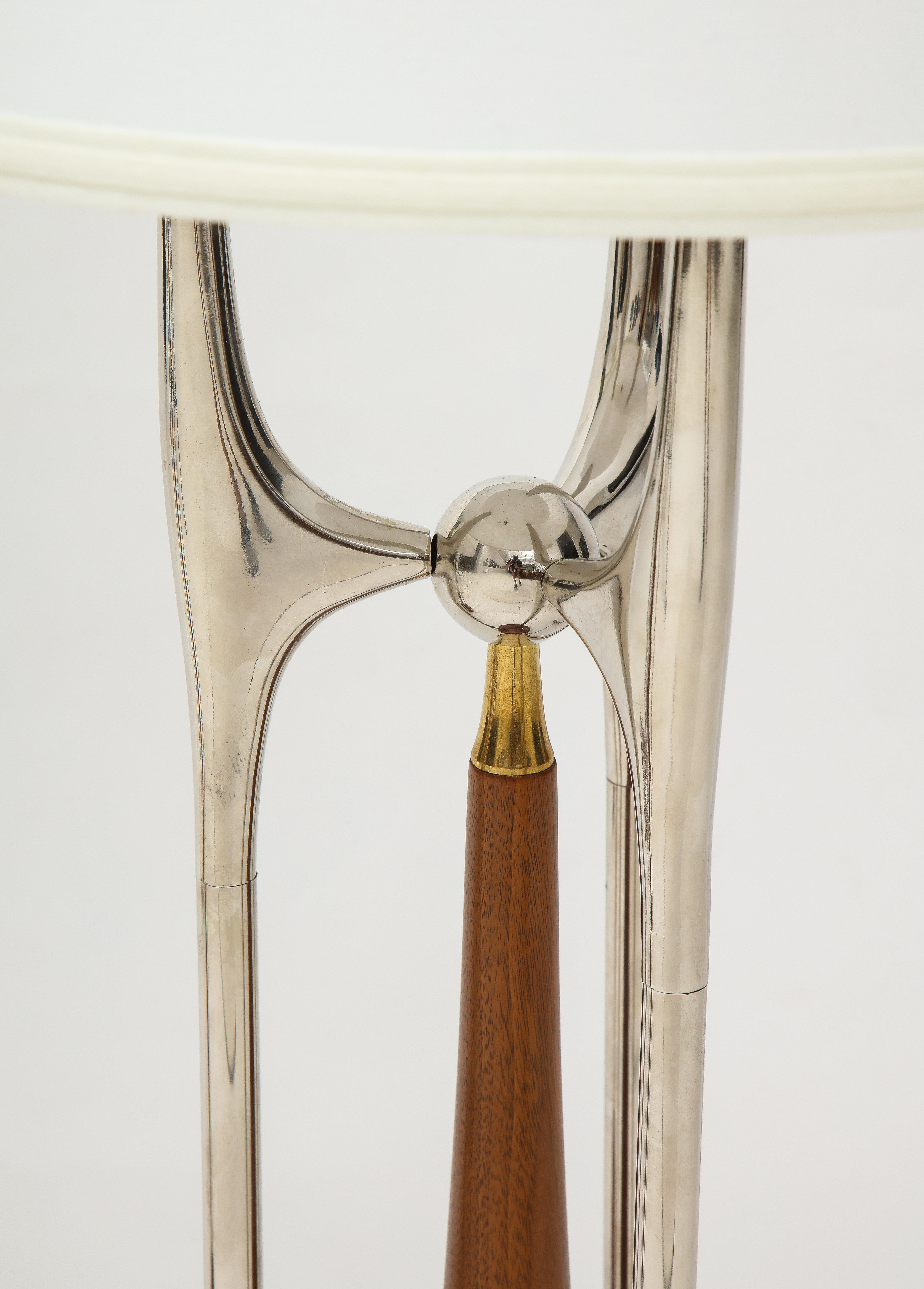 Rare Gerald Thurston Massive Brass Walnut and Nickel Table Lamps 1
