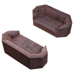 Rare Gérard Gallet for Mobilier International Faceted Hexagonal Sofas