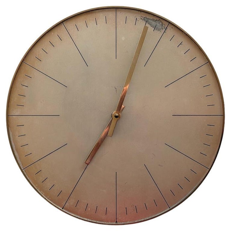 Rare German 1960s Brass Junghans Max Bill Wall Clock 322/0350 in