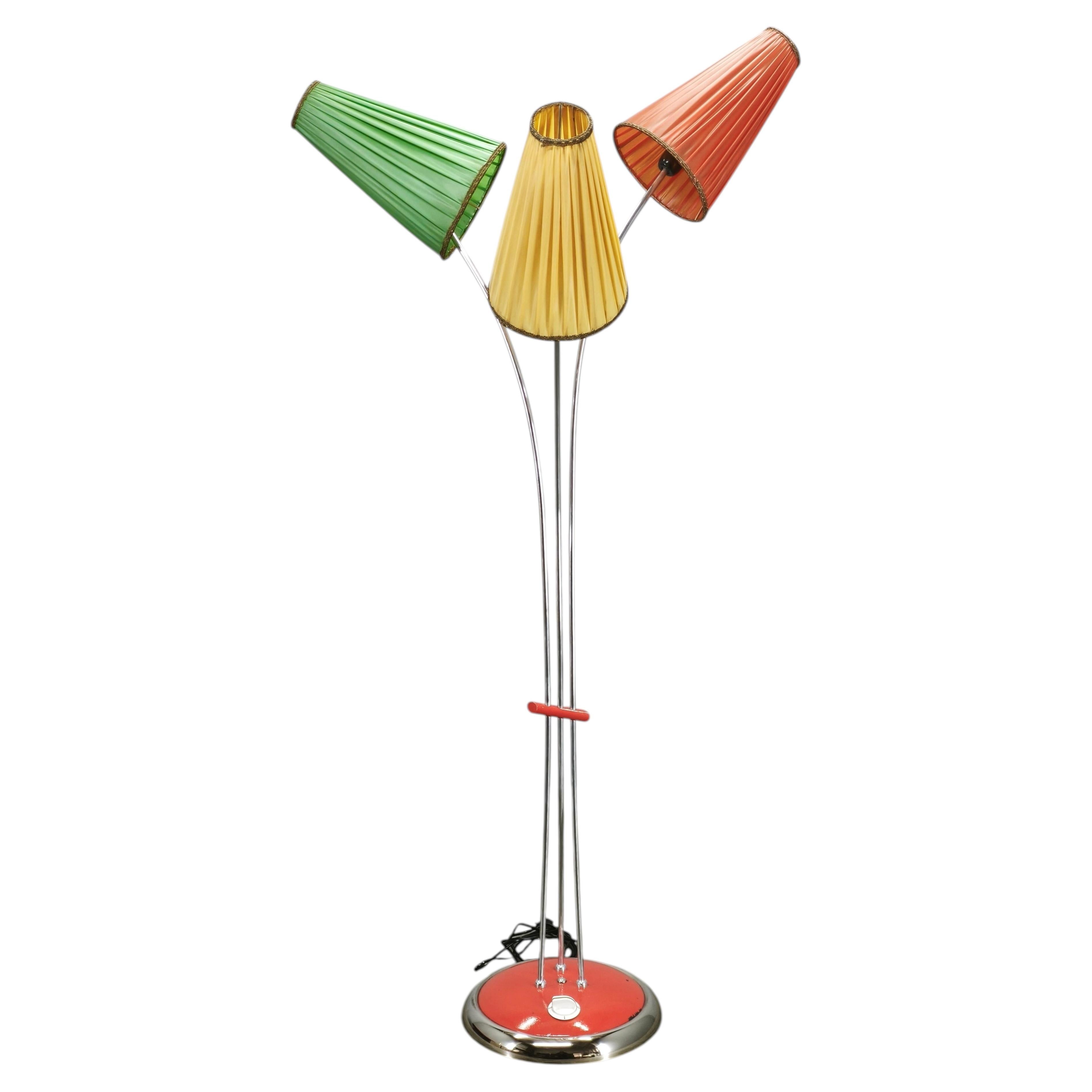 Rare German Adjustable Three-Light Floor Lamp, 1960s For Sale