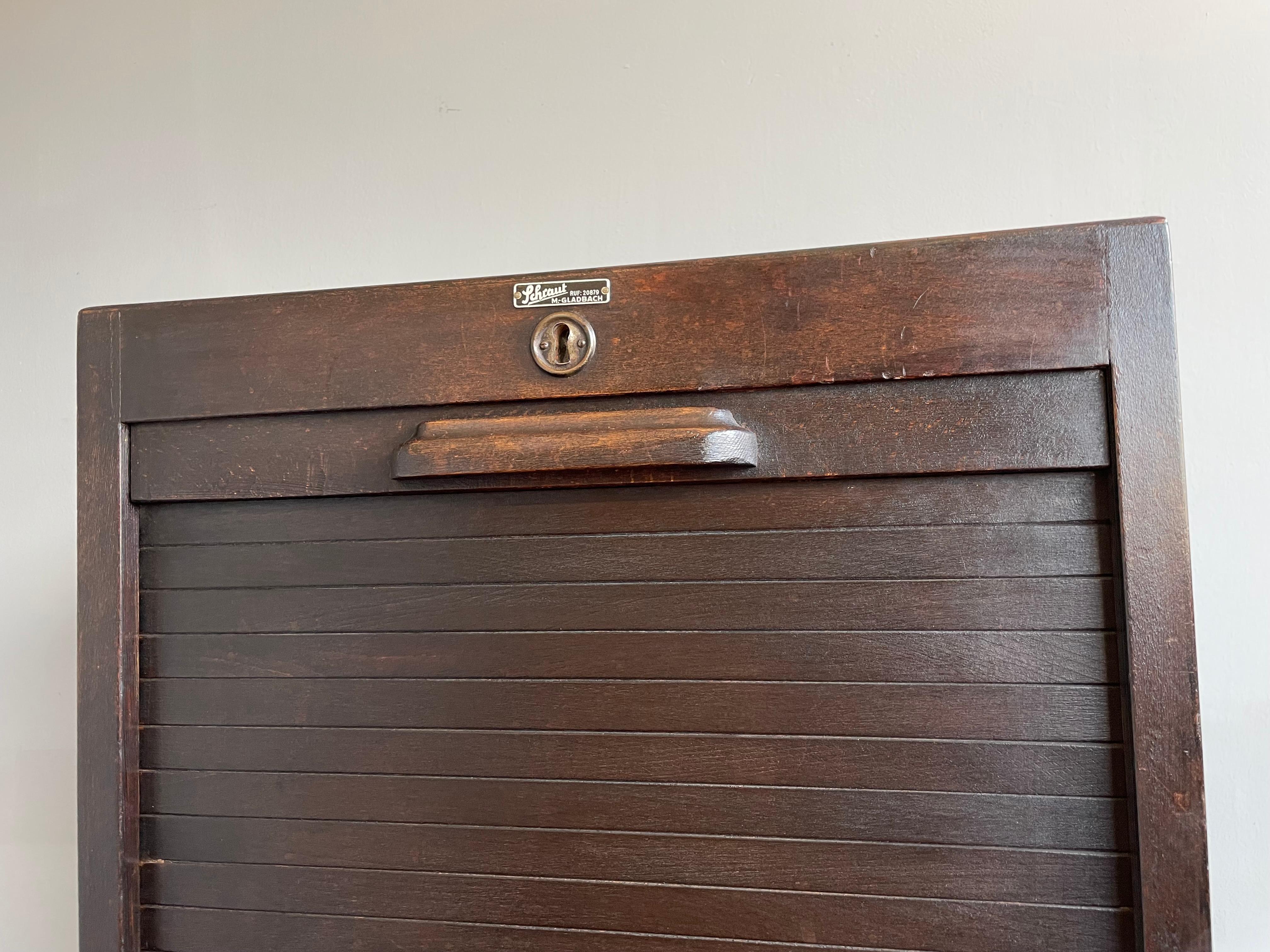 Rare German Art Deco Filing Cabinet w. Perfect Roller Door, Five Drawers & Shelf 4