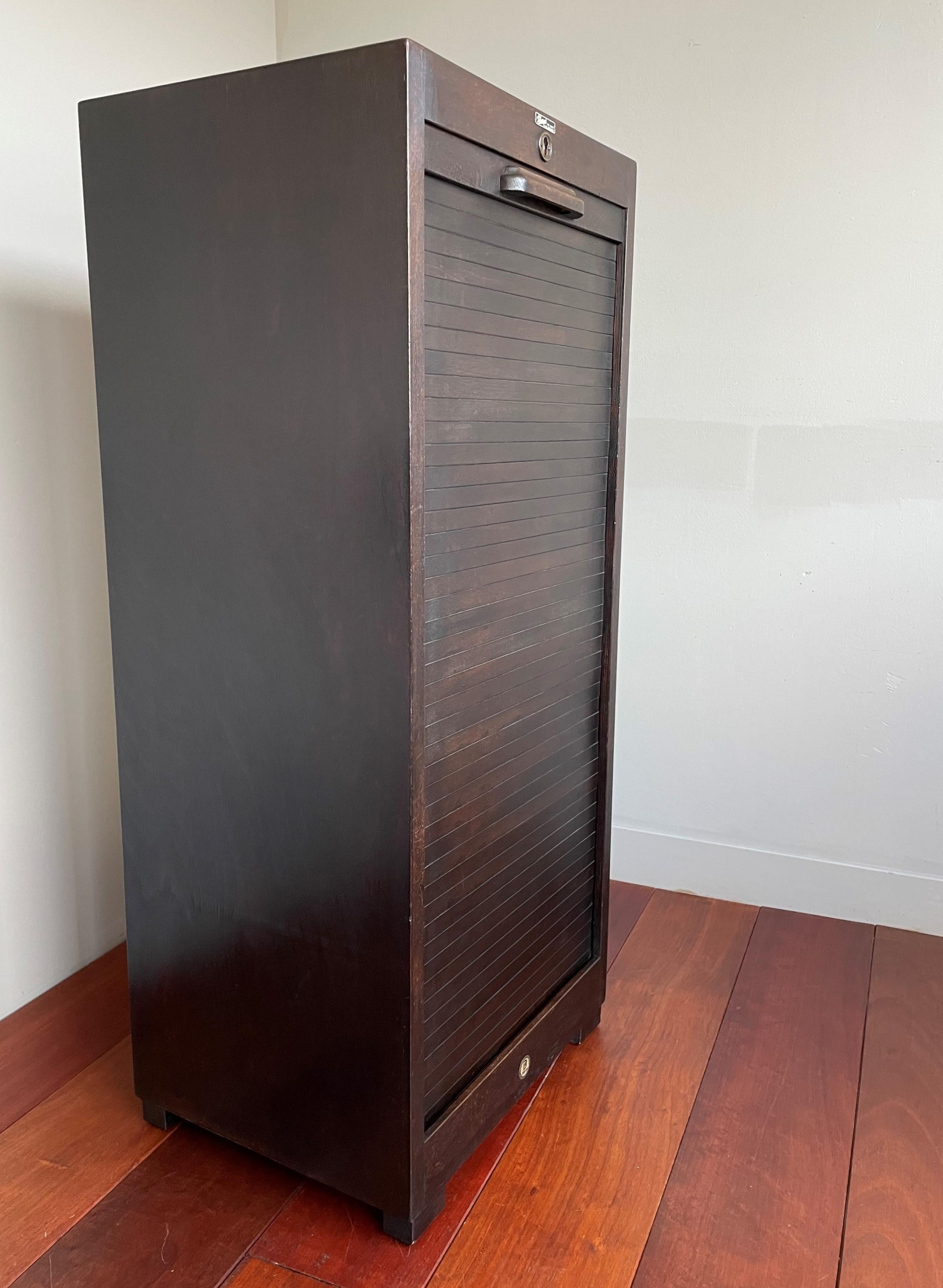 Rare German Art Deco Filing Cabinet w. Perfect Roller Door, Five Drawers & Shelf For Sale 6