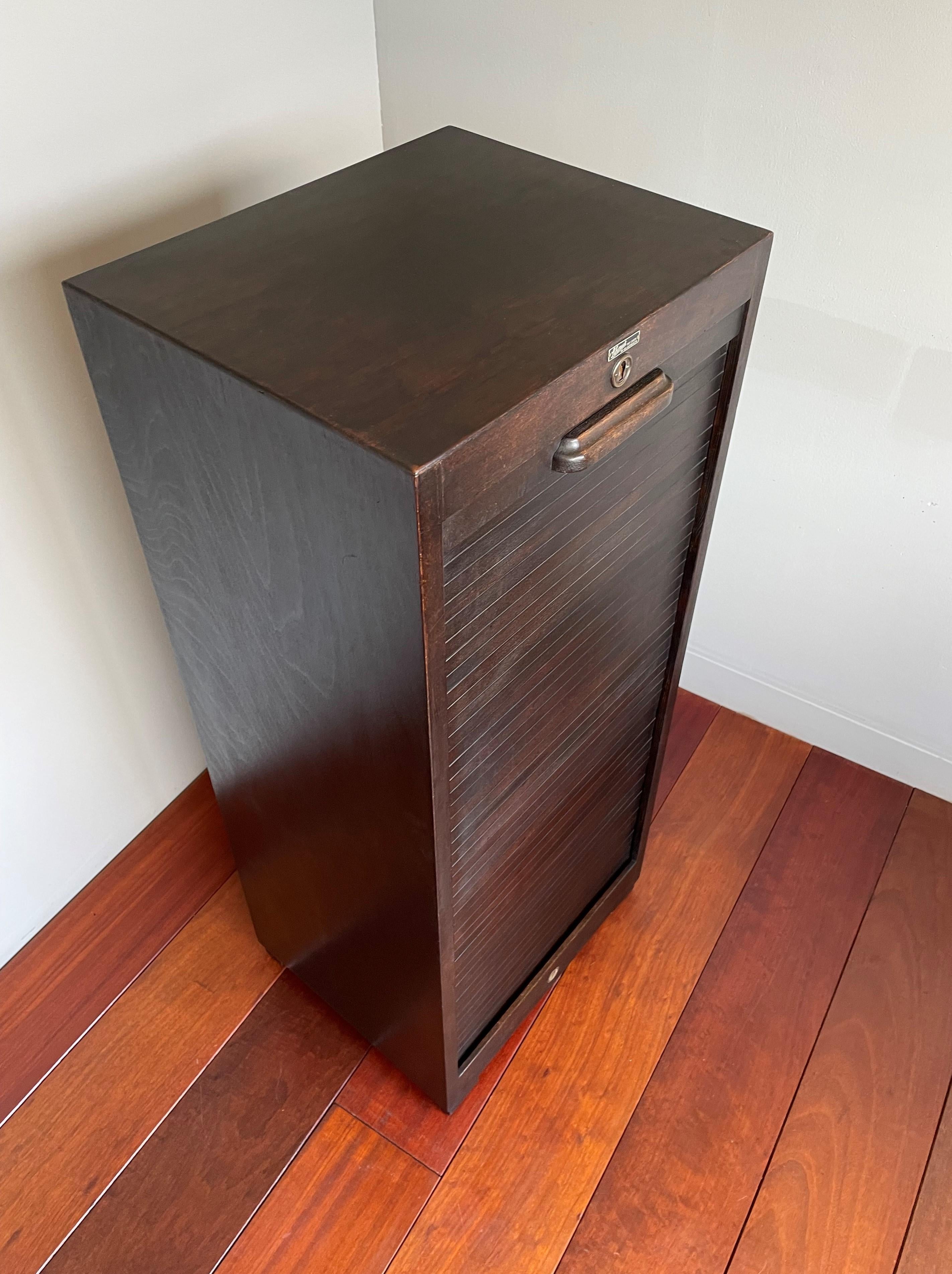 Rare German Art Deco Filing Cabinet w. Perfect Roller Door, Five Drawers & Shelf For Sale 7