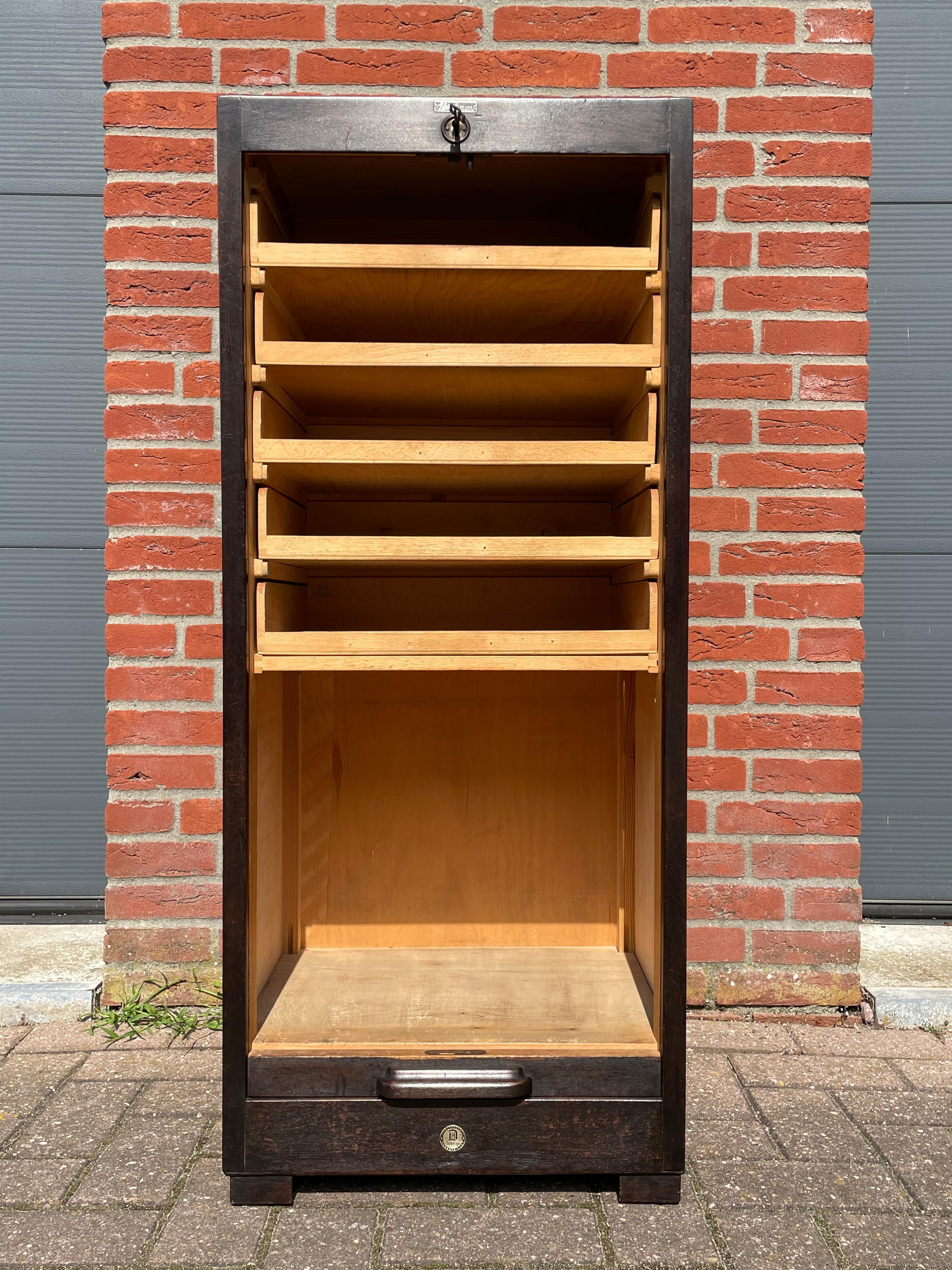 Rare German Art Deco Filing Cabinet w. Perfect Roller Door, Five Drawers & Shelf For Sale 8