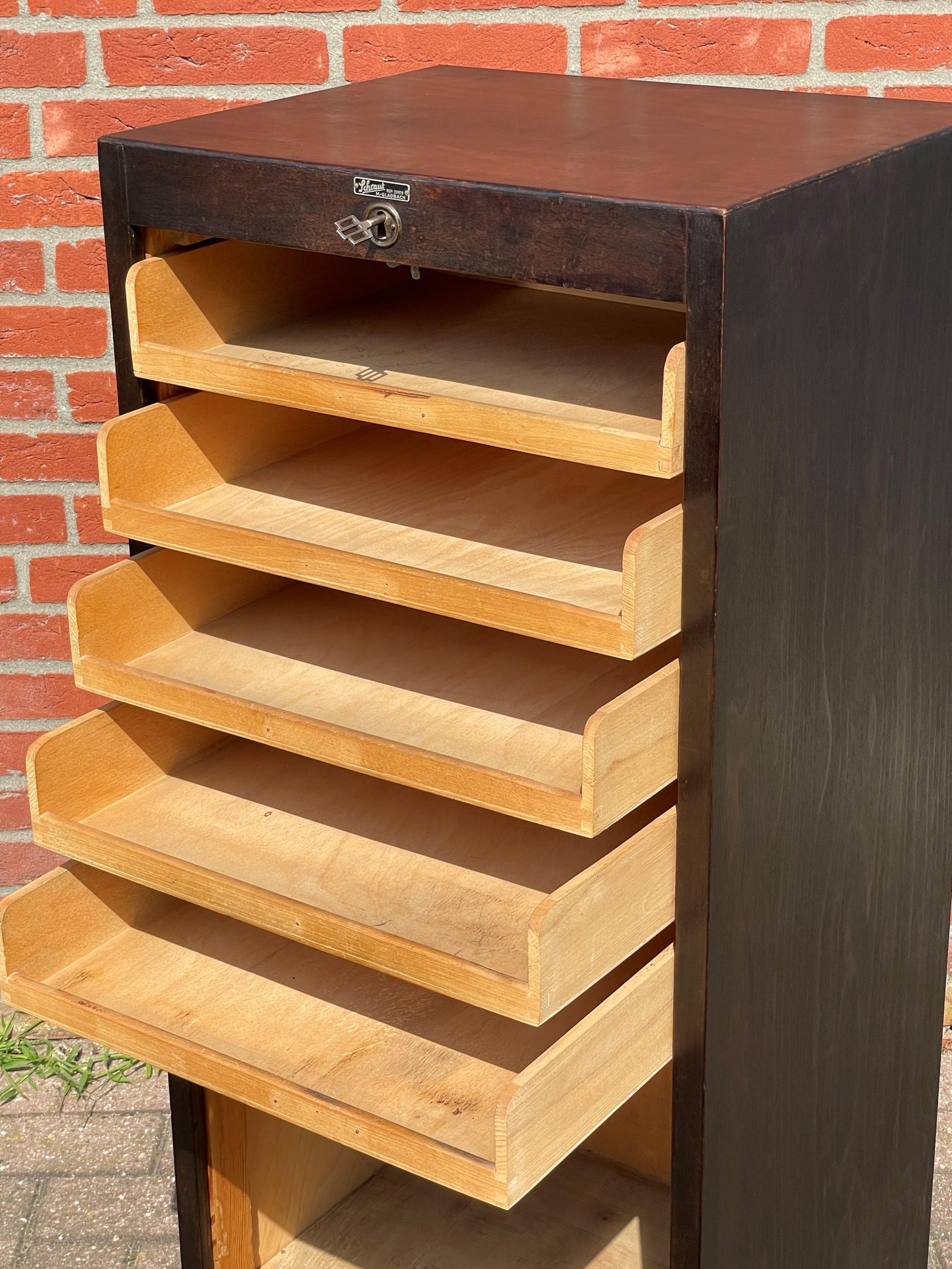 Rare German Art Deco Filing Cabinet w. Perfect Roller Door, Five Drawers & Shelf For Sale 9