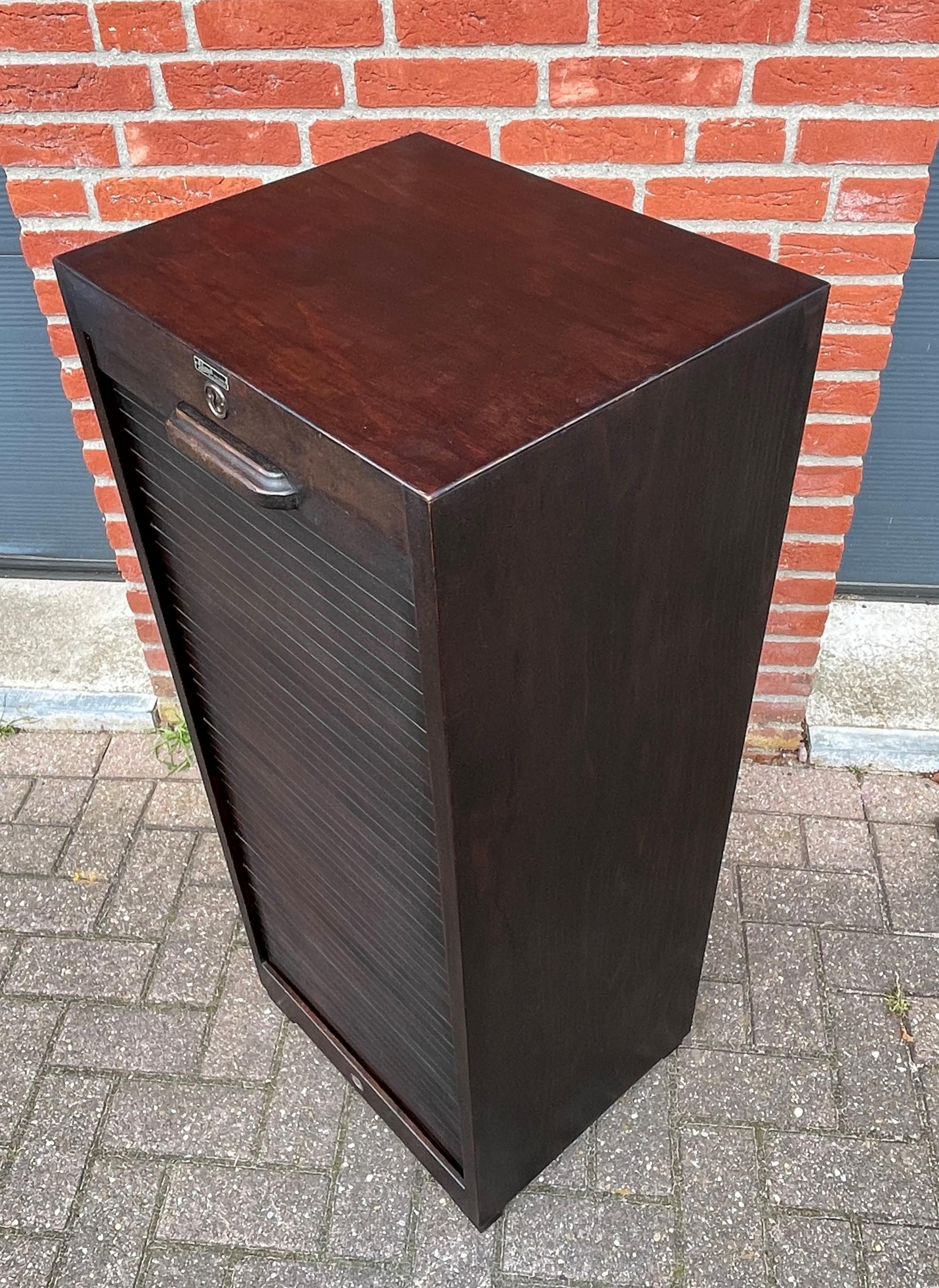 Hand-Crafted Rare German Art Deco Filing Cabinet w. Perfect Roller Door, Five Drawers & Shelf