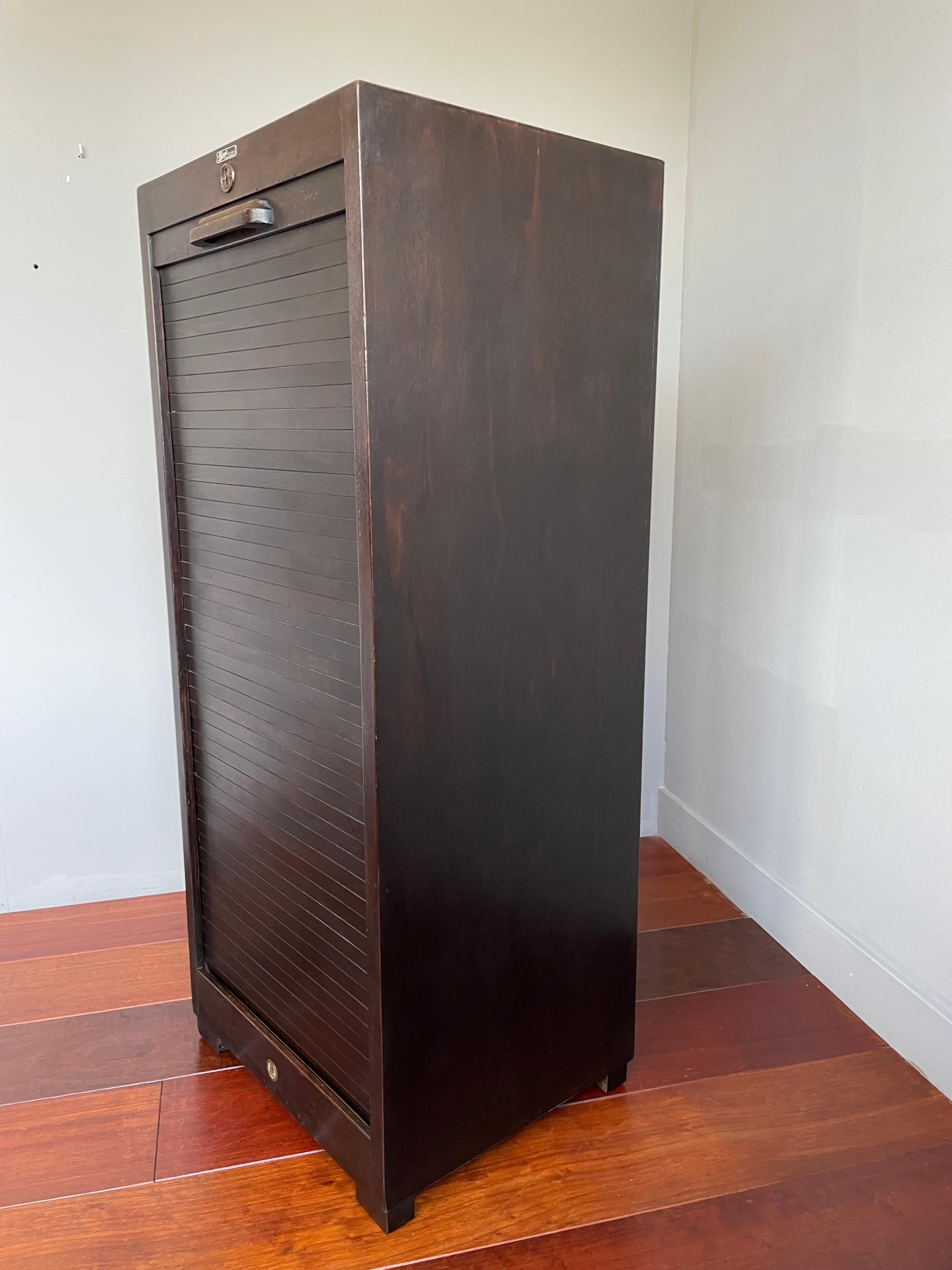 20th Century Rare German Art Deco Filing Cabinet w. Perfect Roller Door, Five Drawers & Shelf For Sale