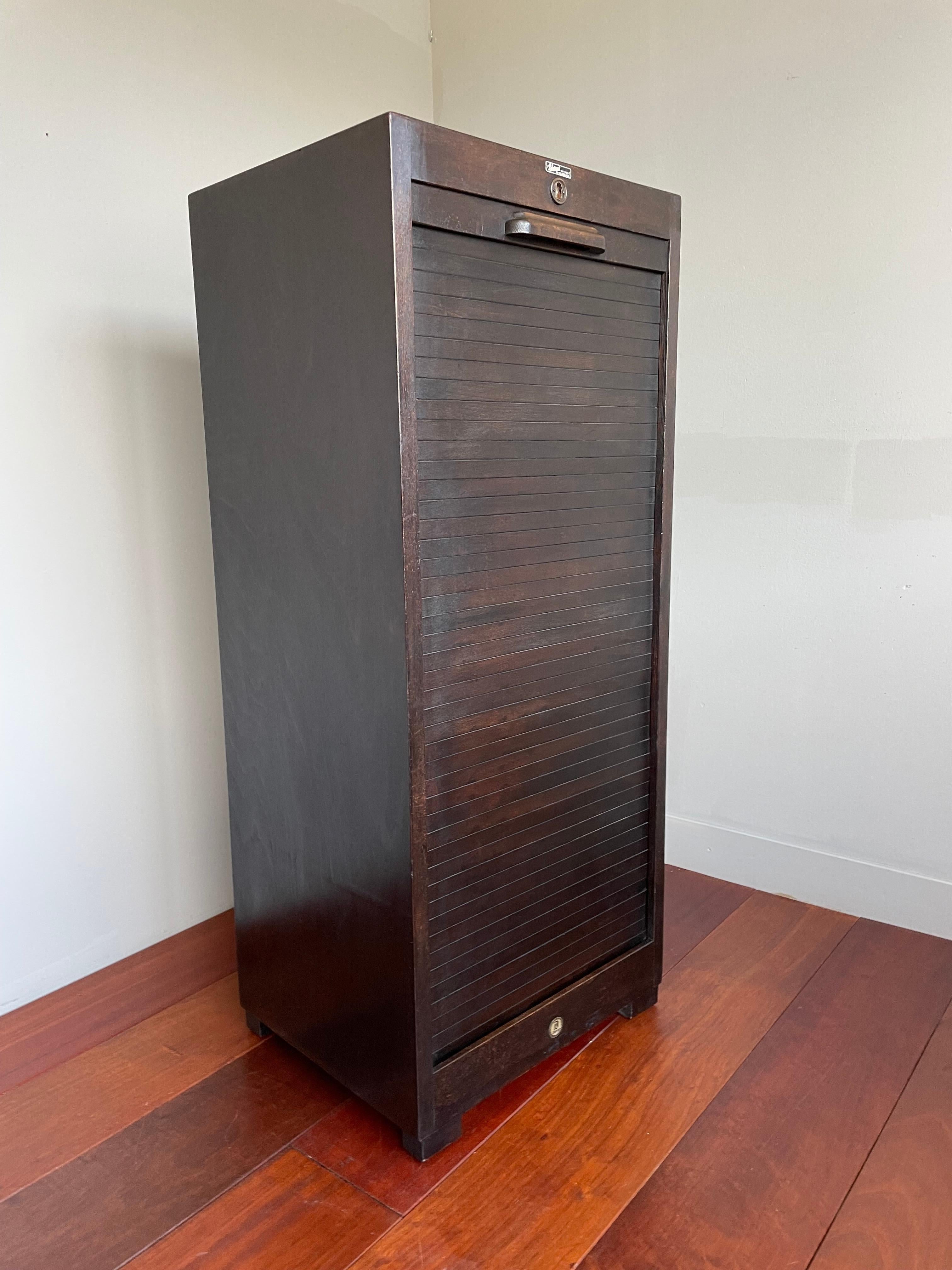Rare German Art Deco Filing Cabinet w. Perfect Roller Door, Five Drawers & Shelf For Sale 1