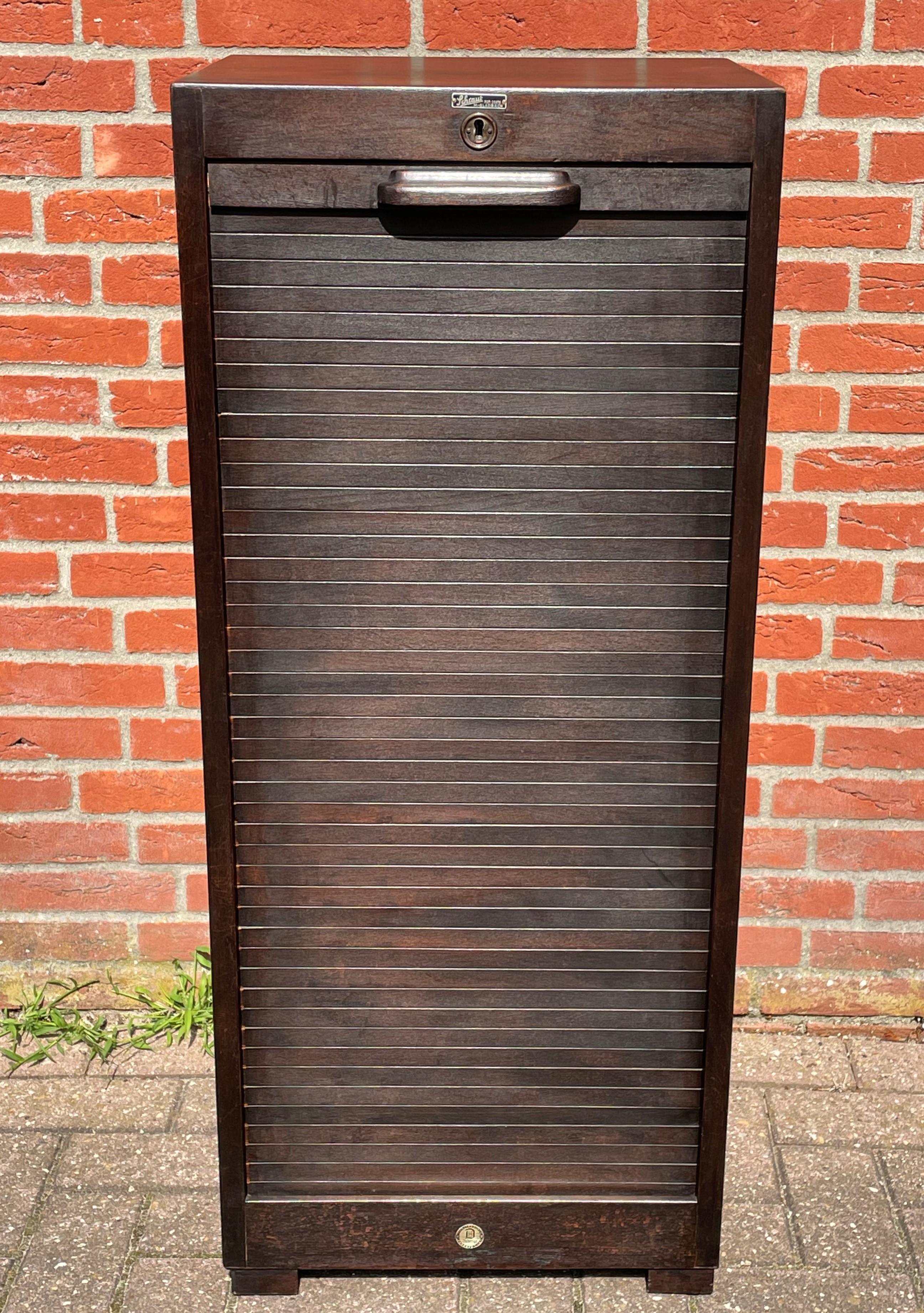Rare German Art Deco Filing Cabinet w. Perfect Roller Door, Five Drawers & Shelf 2
