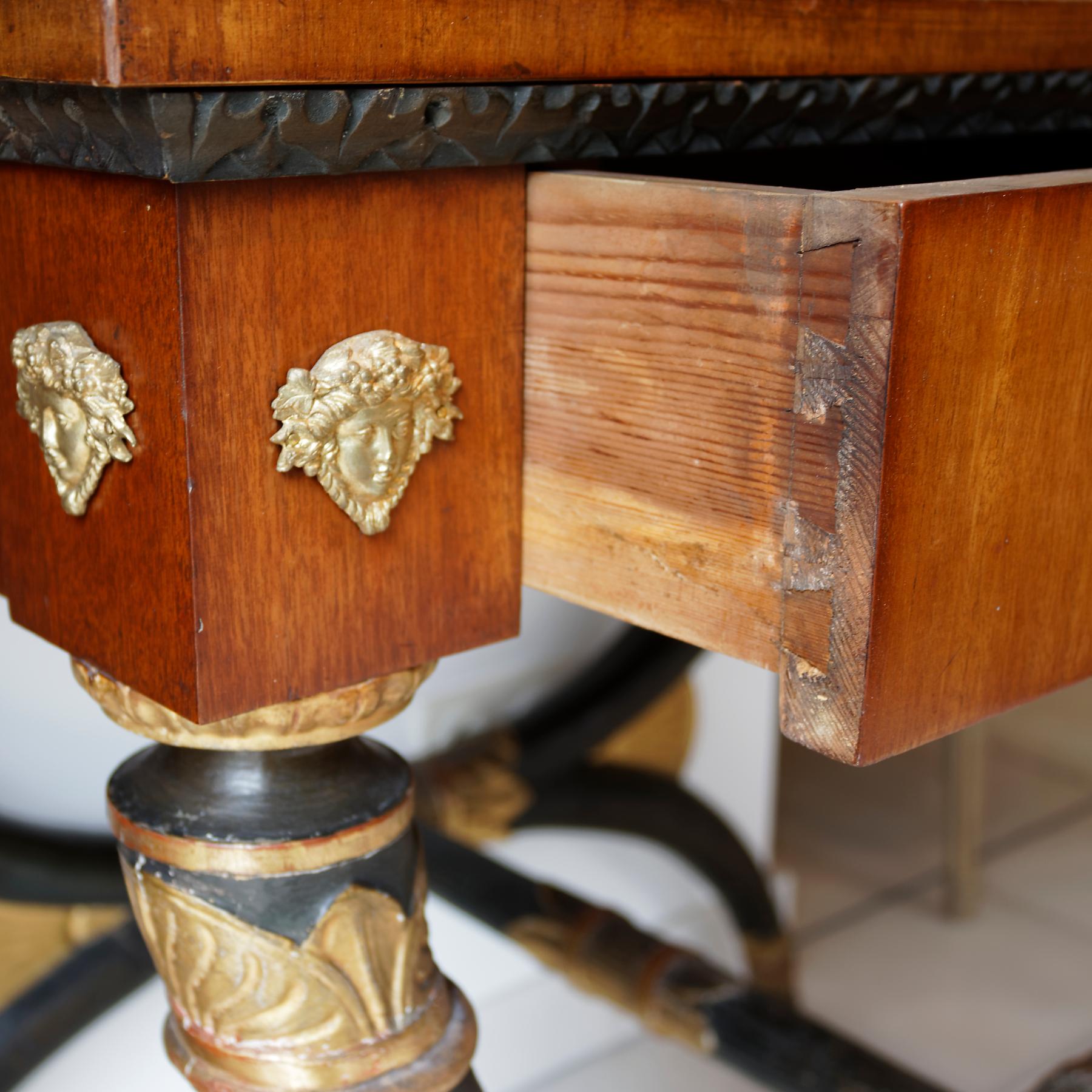 Gilt Rare German Early 19th Century Empire Mahogany Center or Console Table