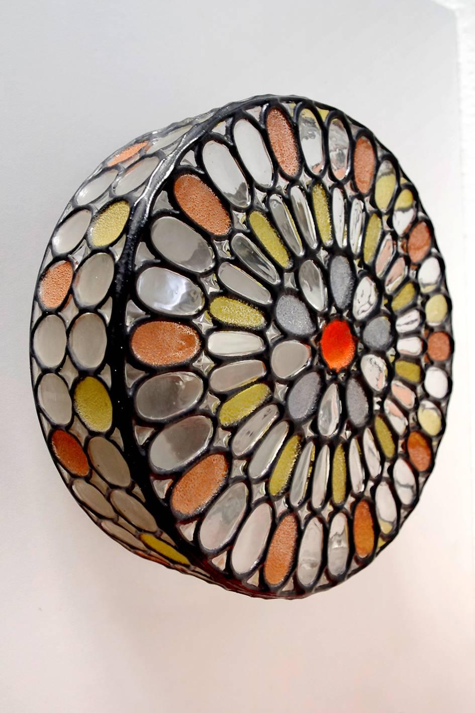 Mid-Century Modern Rare German Iron and Glass Ceiling or Wall Light Flush Mount by Limburg, 1960s