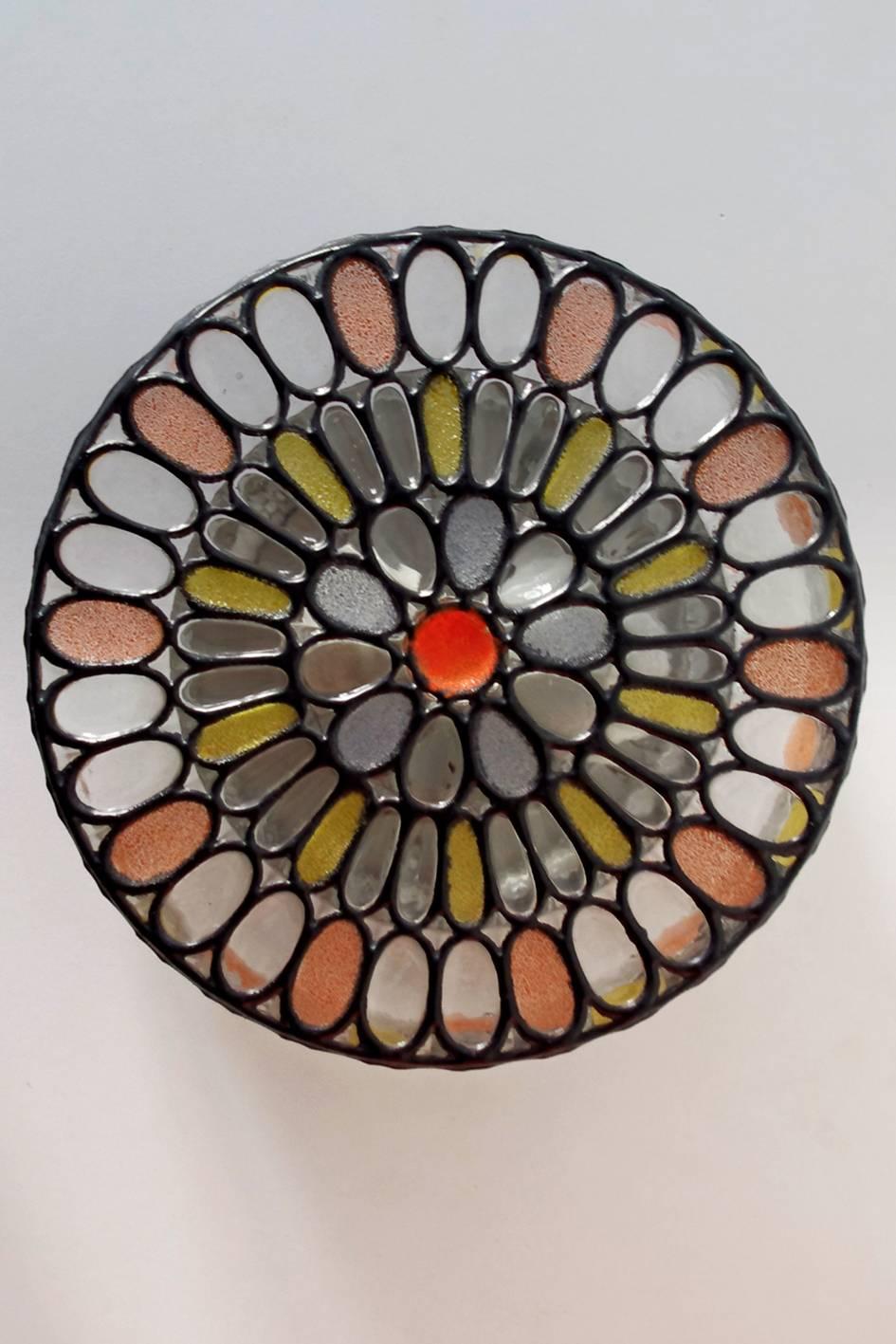 Mid-20th Century Rare German Iron and Glass Ceiling or Wall Light Flush Mount by Limburg, 1960s