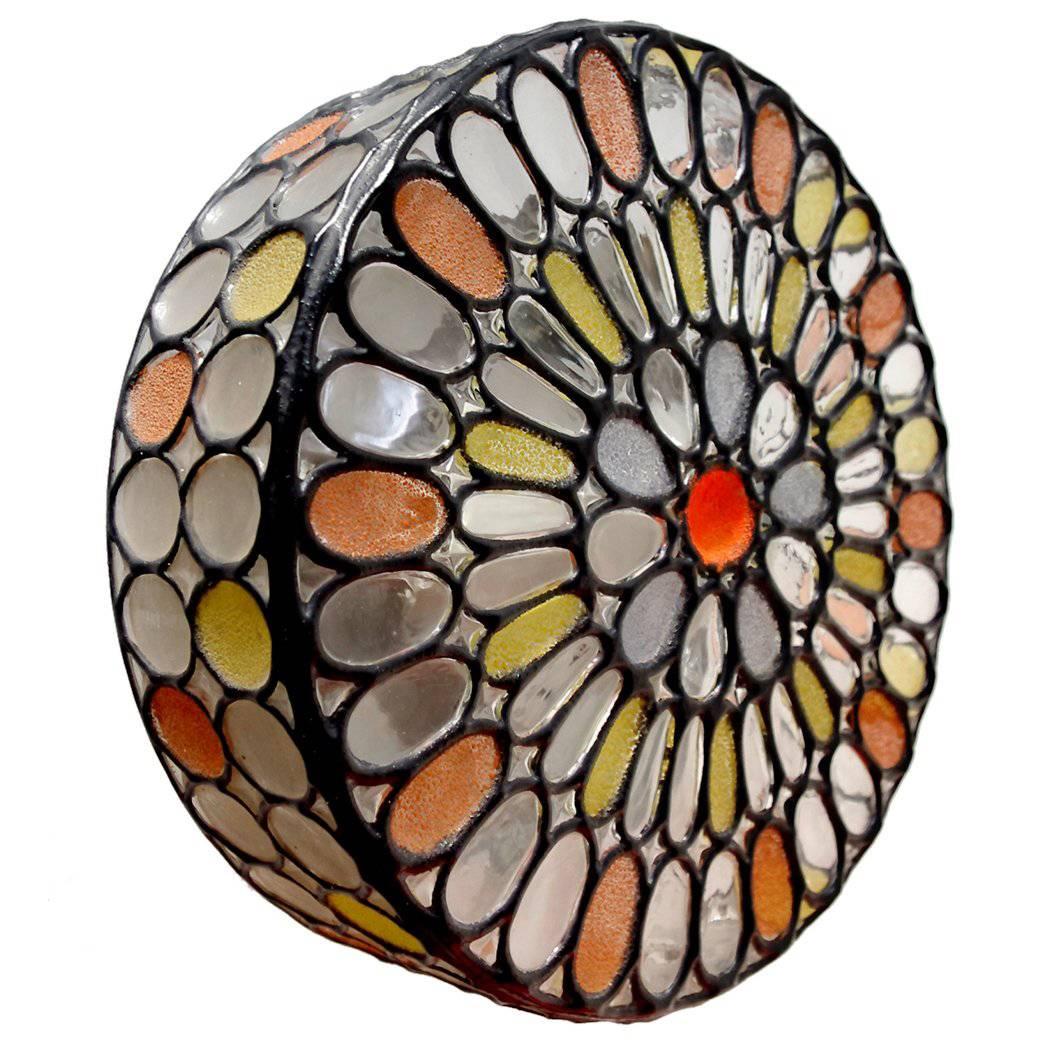 Rare German Iron and Glass Ceiling or Wall Light Flush Mount by Limburg, 1960s
