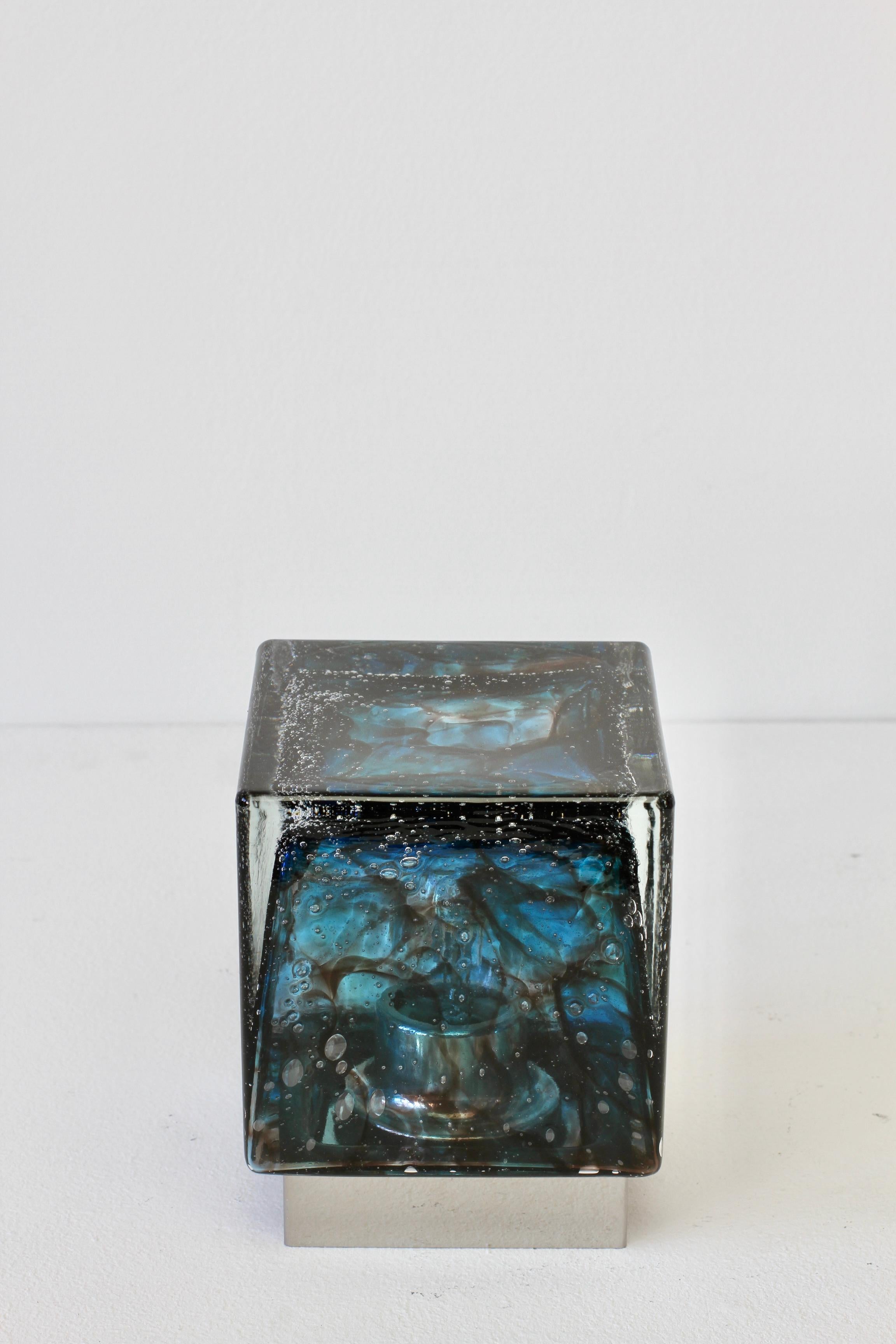 Rare German Mid-Century Blue Bubble 'Efeso' Glass Flush Mount Light, circa 1970 For Sale 6