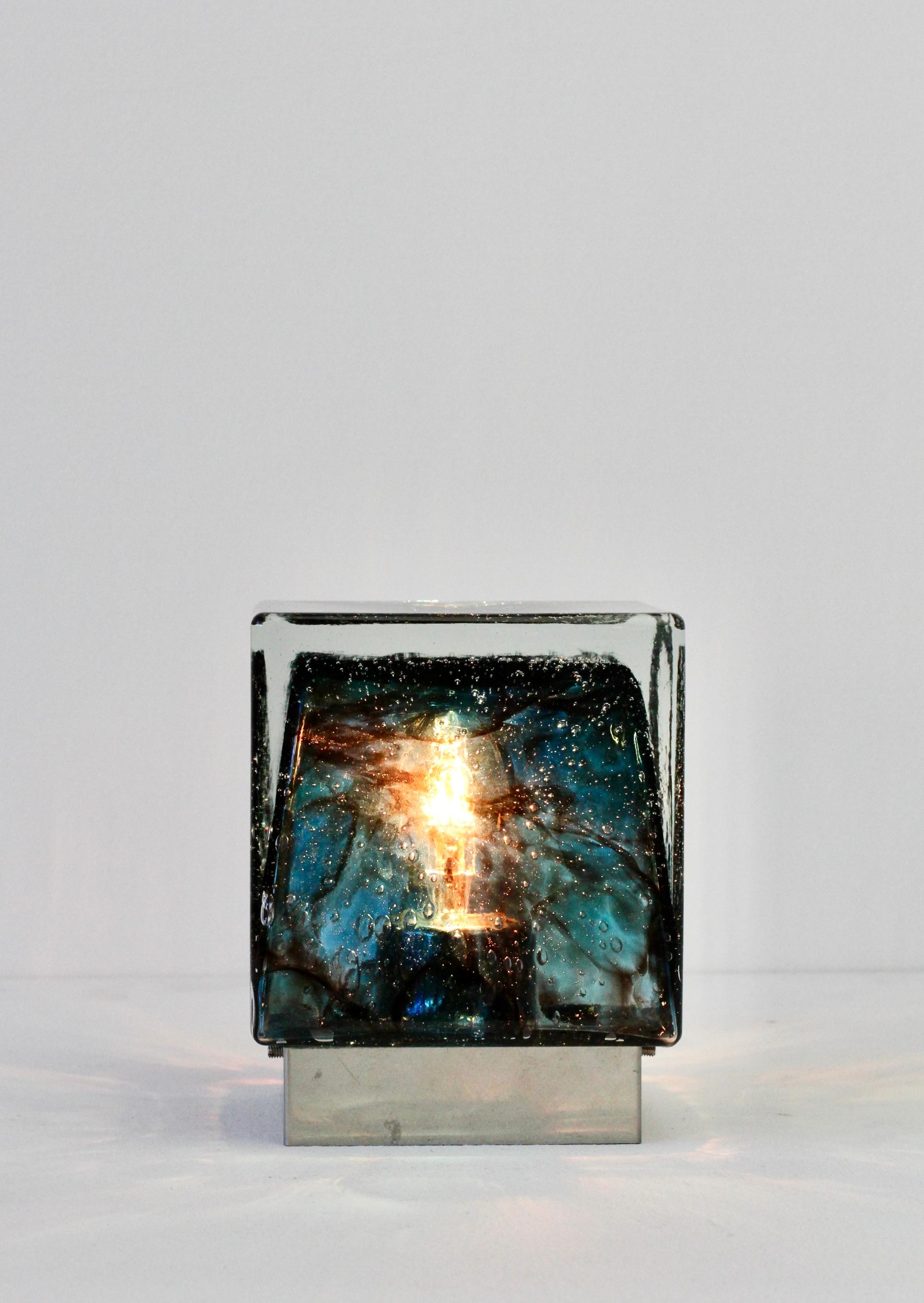 20th Century Rare German Mid-Century Blue Bubble 'Efeso' Glass Flush Mount Light, circa 1970 For Sale