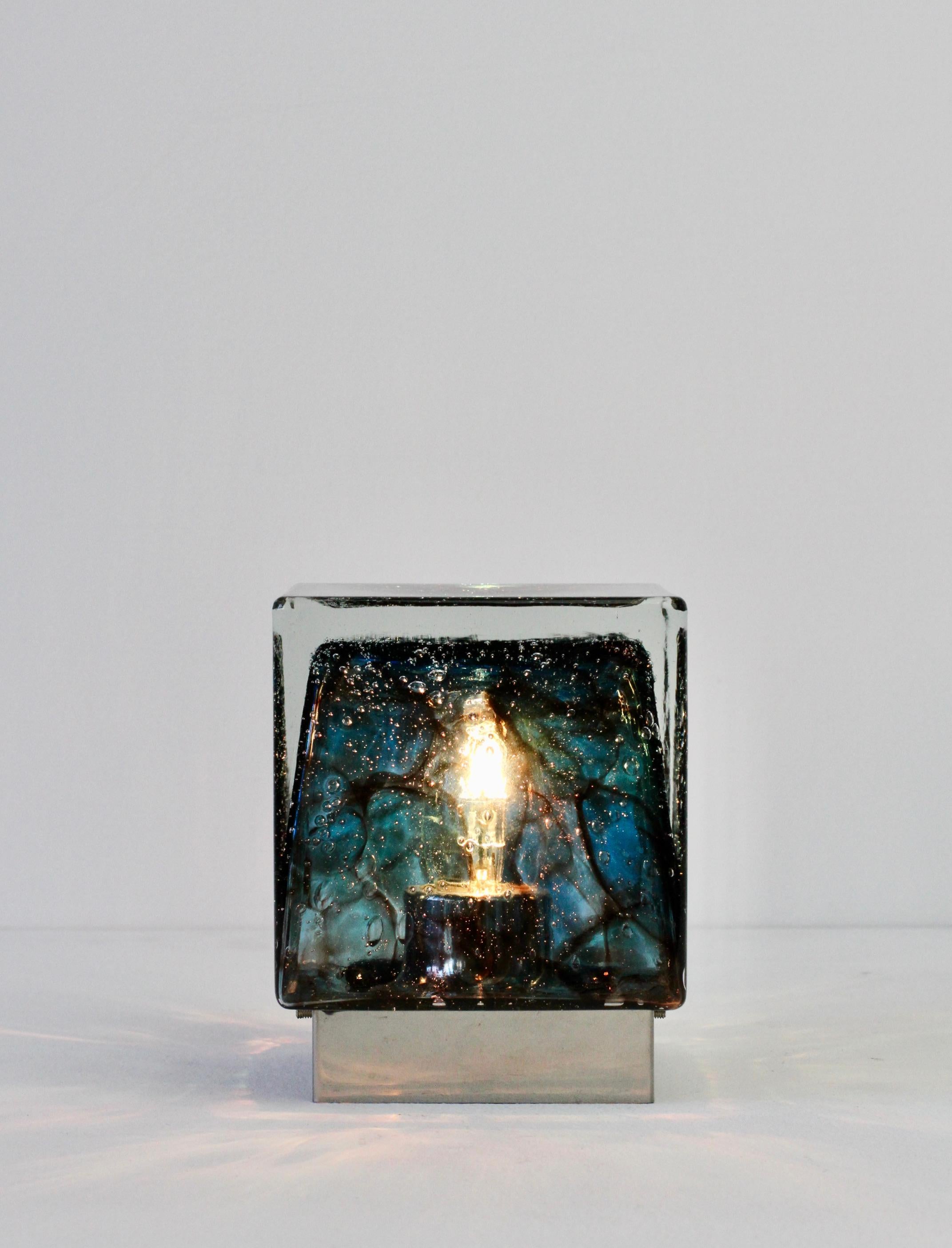 Rare German Mid-Century Blue Bubble 'Efeso' Glass Flush Mount Light, circa 1970 For Sale 1