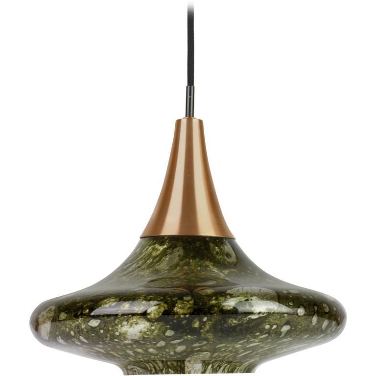 Mid-Century Modern Rare Set of 3 Mid-Century Green Murano Glass Pendant Lights by Doria, circa 1970