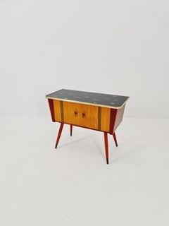 Rare German mid-century small sideboard  With glass Top /side table, 1950s