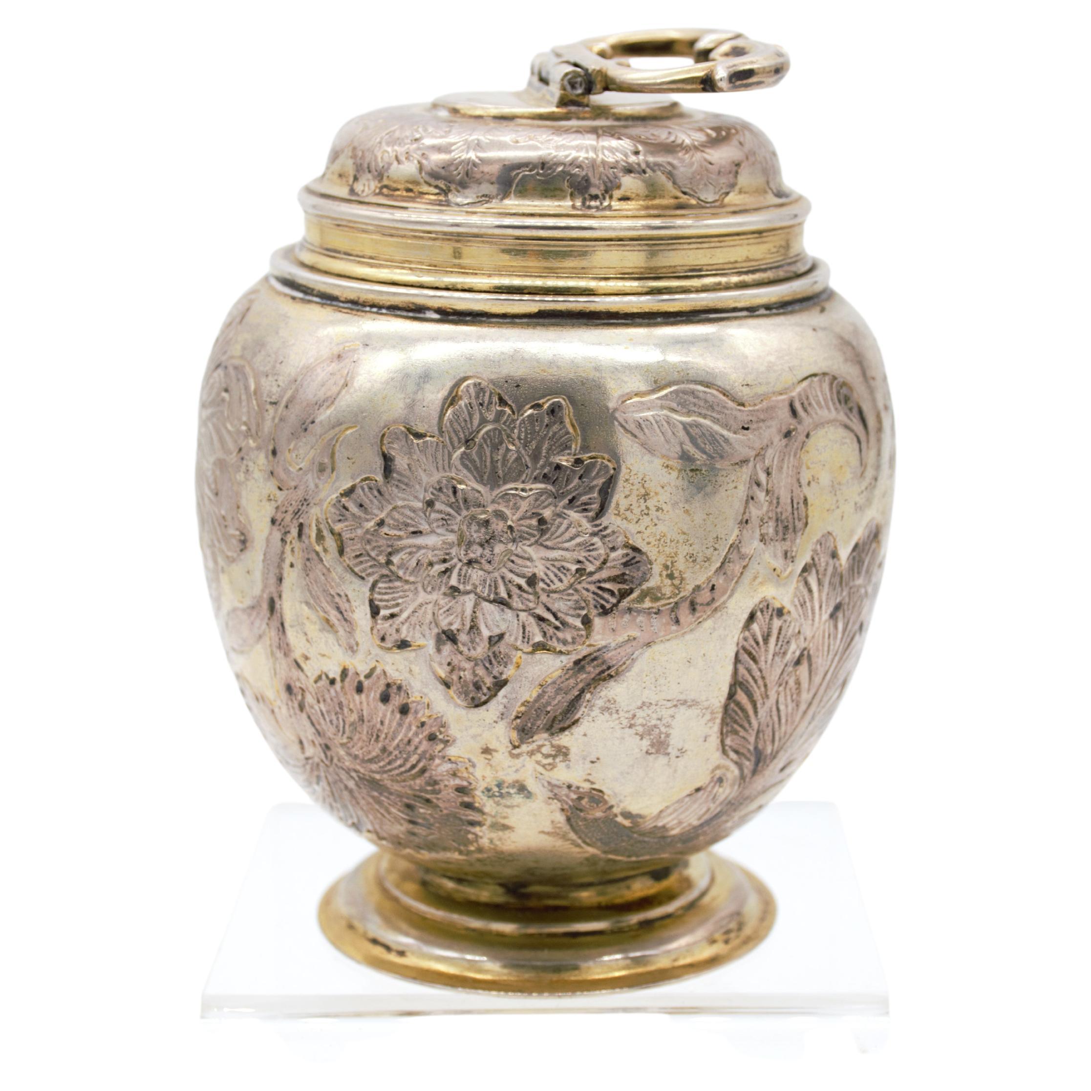 Rare German Parcel-Gilt Silver Canister, Abraham Drentwett i, Augsburg 1649-1666