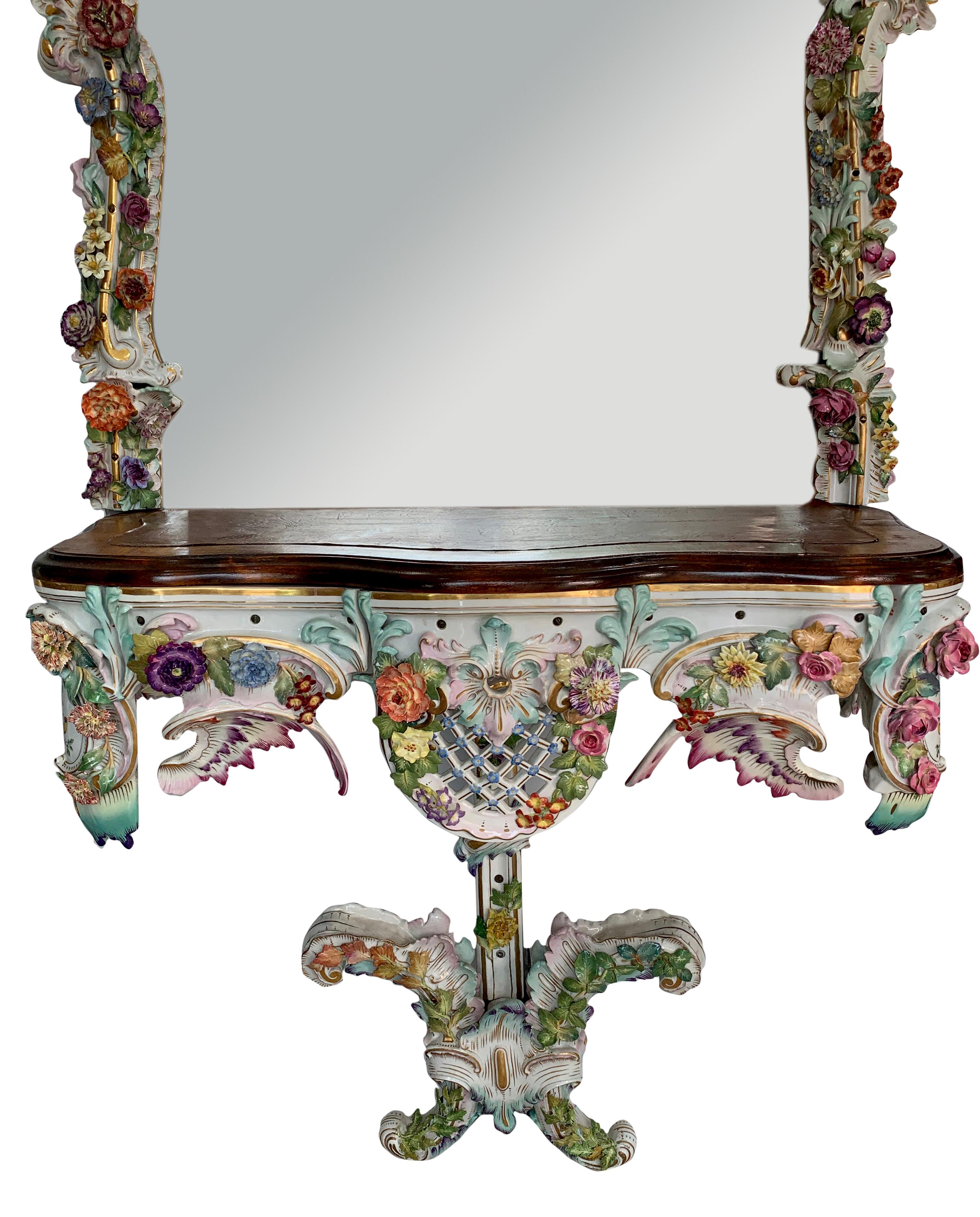 Rare Antique German Porcelain Console and Mirror For Sale 6