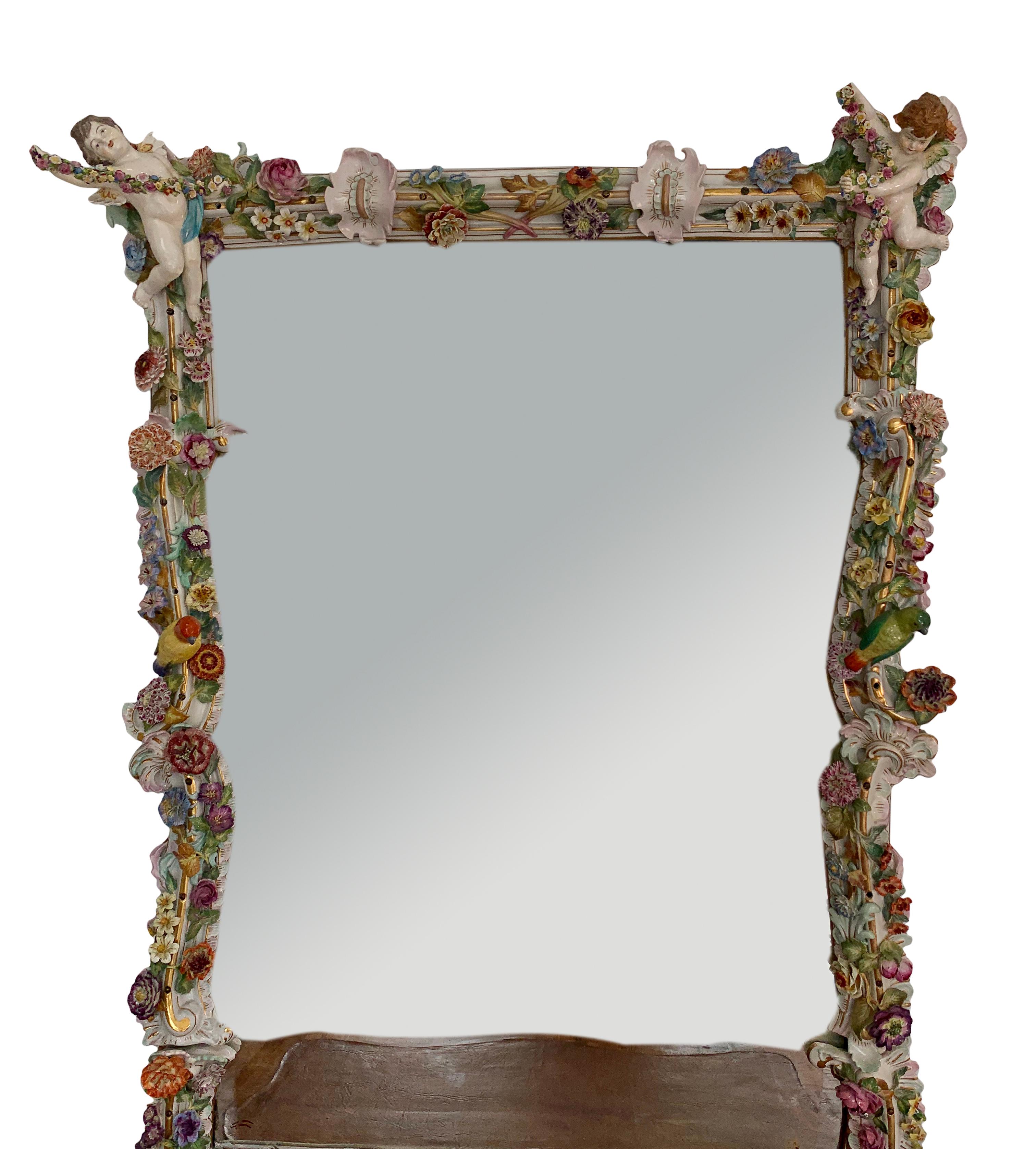 Rare Antique German Porcelain Console and Mirror In Good Condition For Sale In Los Angeles, CA