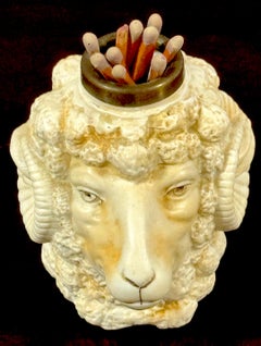 Rare German Porcelain Ram Head Matchstrike, Attributed to Schafer & Vater