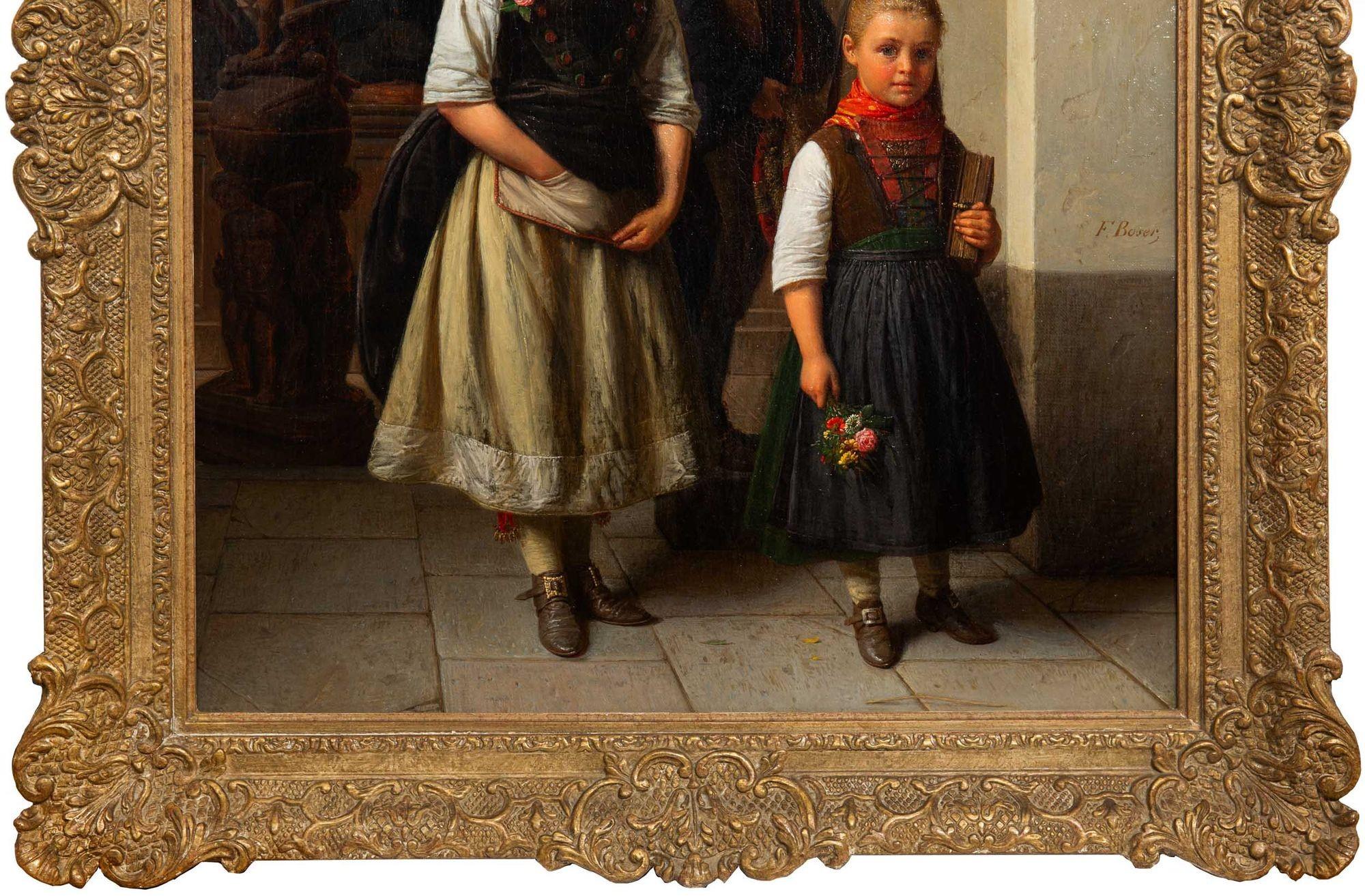 Rare German Romantic Painting of “Siblings After Church” by Karl Boser ca. 1860 For Sale 6