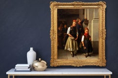 Rare German Romantic Painting of “Siblings After Church” by Karl Boser ca. 1860