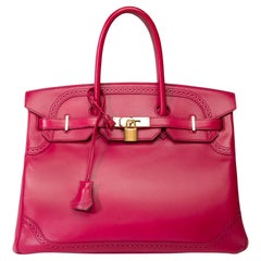 Rare "Ghillies" Hermes Birkin 35 in Rubis Red Tadelakt leather, GHW