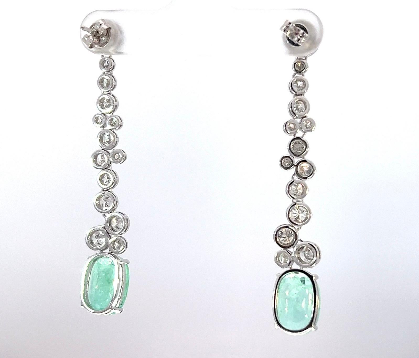 Oval Cut RARE GIA CERT 3.35 & 3.57 crt paraiba tourmaline 2.76 crt diamond drop earring For Sale