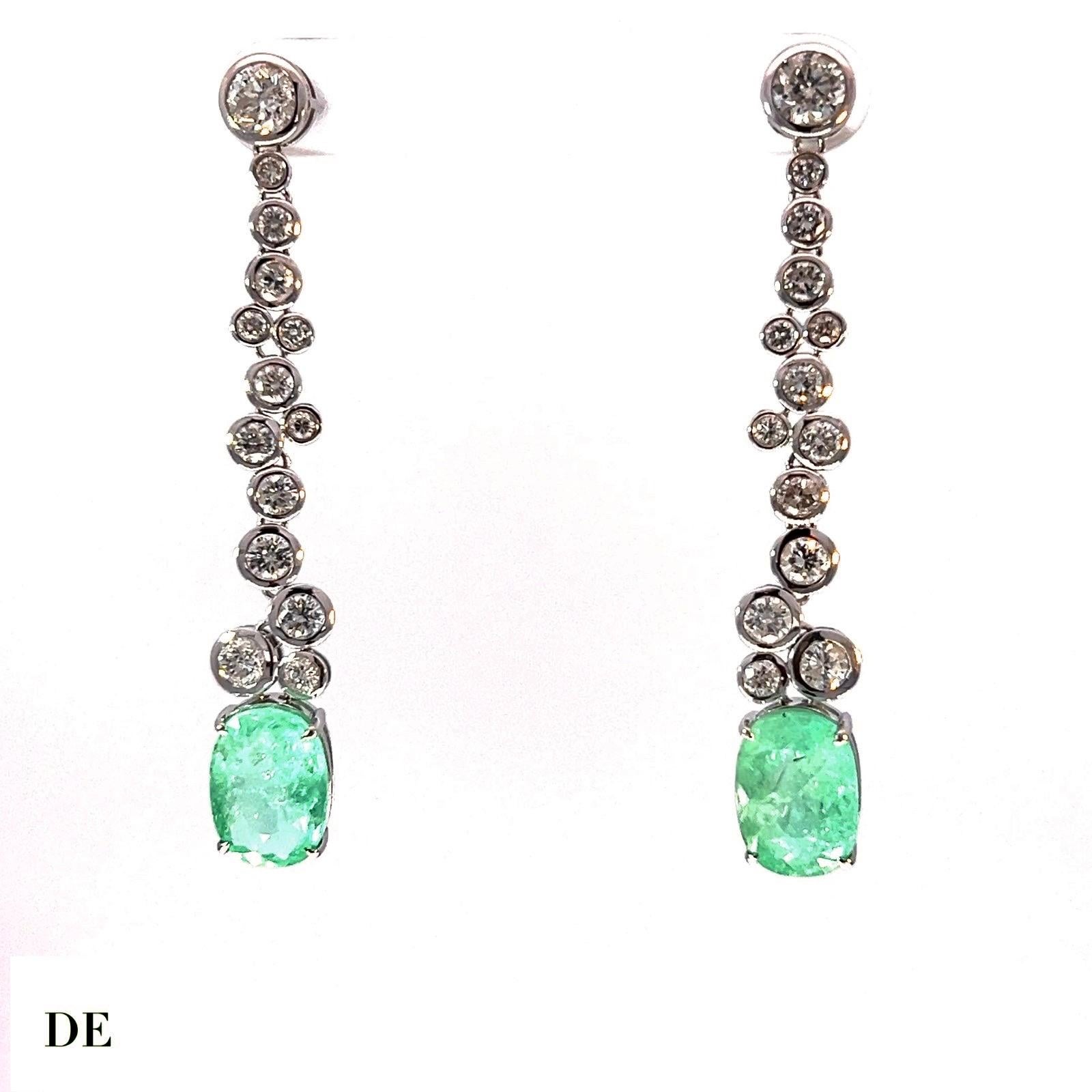 Women's or Men's RARE GIA CERT 3.35 & 3.57 crt paraiba tourmaline 2.76 crt diamond drop earring For Sale