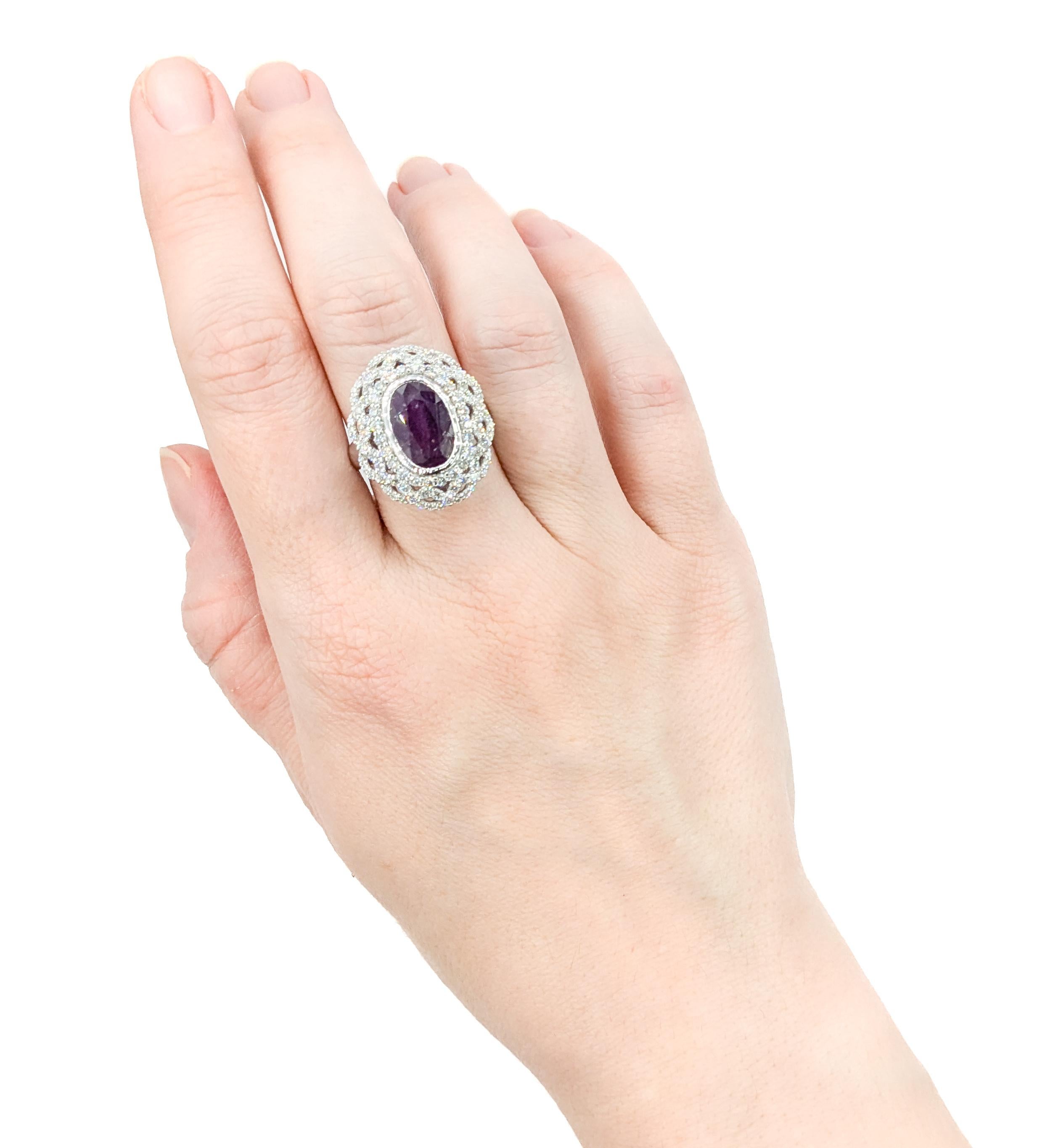 Seltener GIA-zertifizierter Cocktailring aus Platin mit natürlichem 7 Karat Kaschmir-Saphir und Diamant (Ovalschliff)