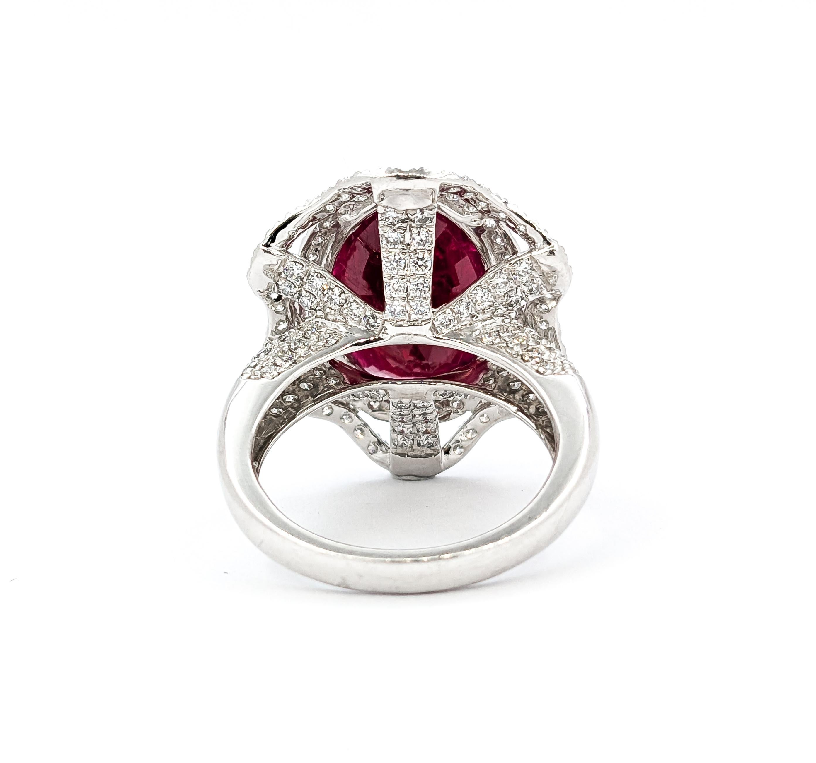 Seltener GIA-zertifizierter 10 Karat natürlicher unerhitzter burmesischer Rubin & Diamantring aus Platin 5